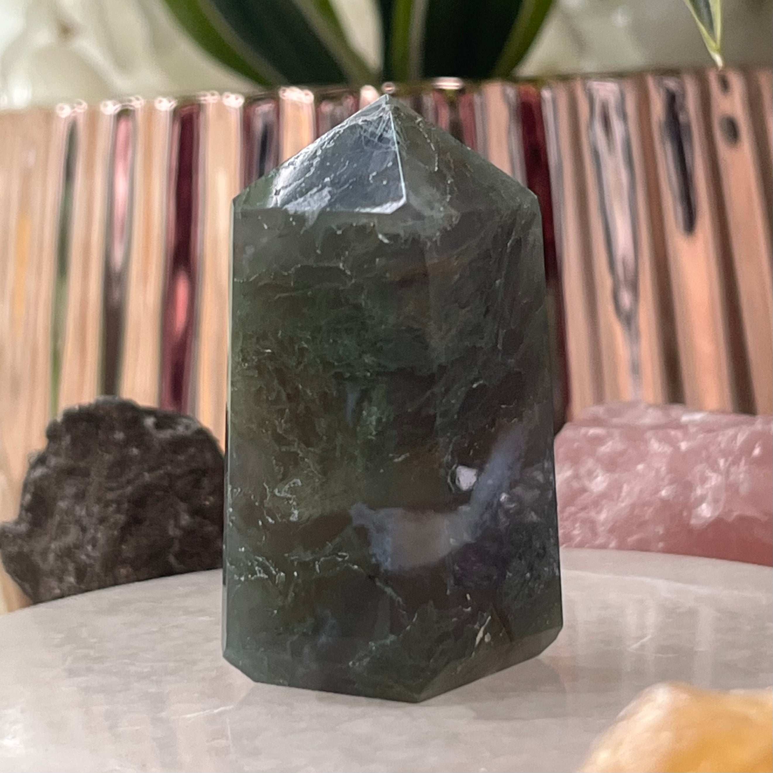 Moss Agate Obelisk- Optimism & Courage 1- 5.3cm Crystals