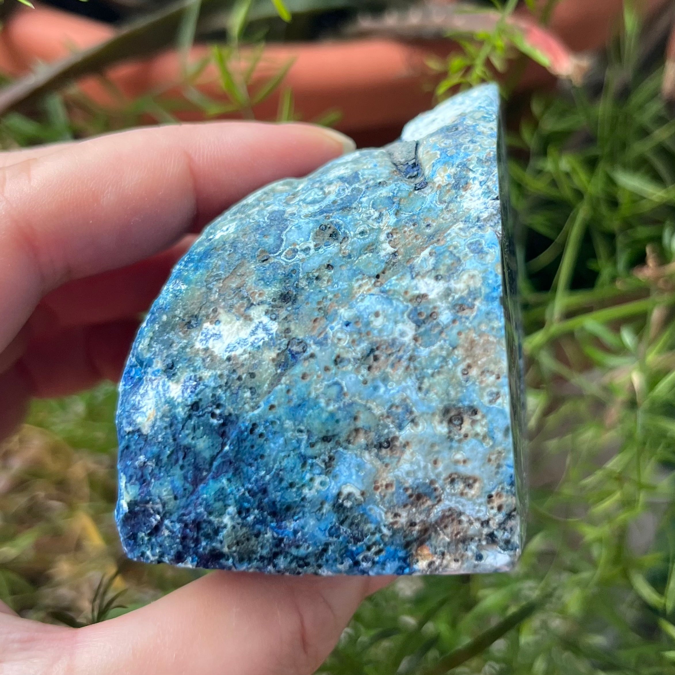 Blue Agate Cut Base Geode - Peace & Happiness