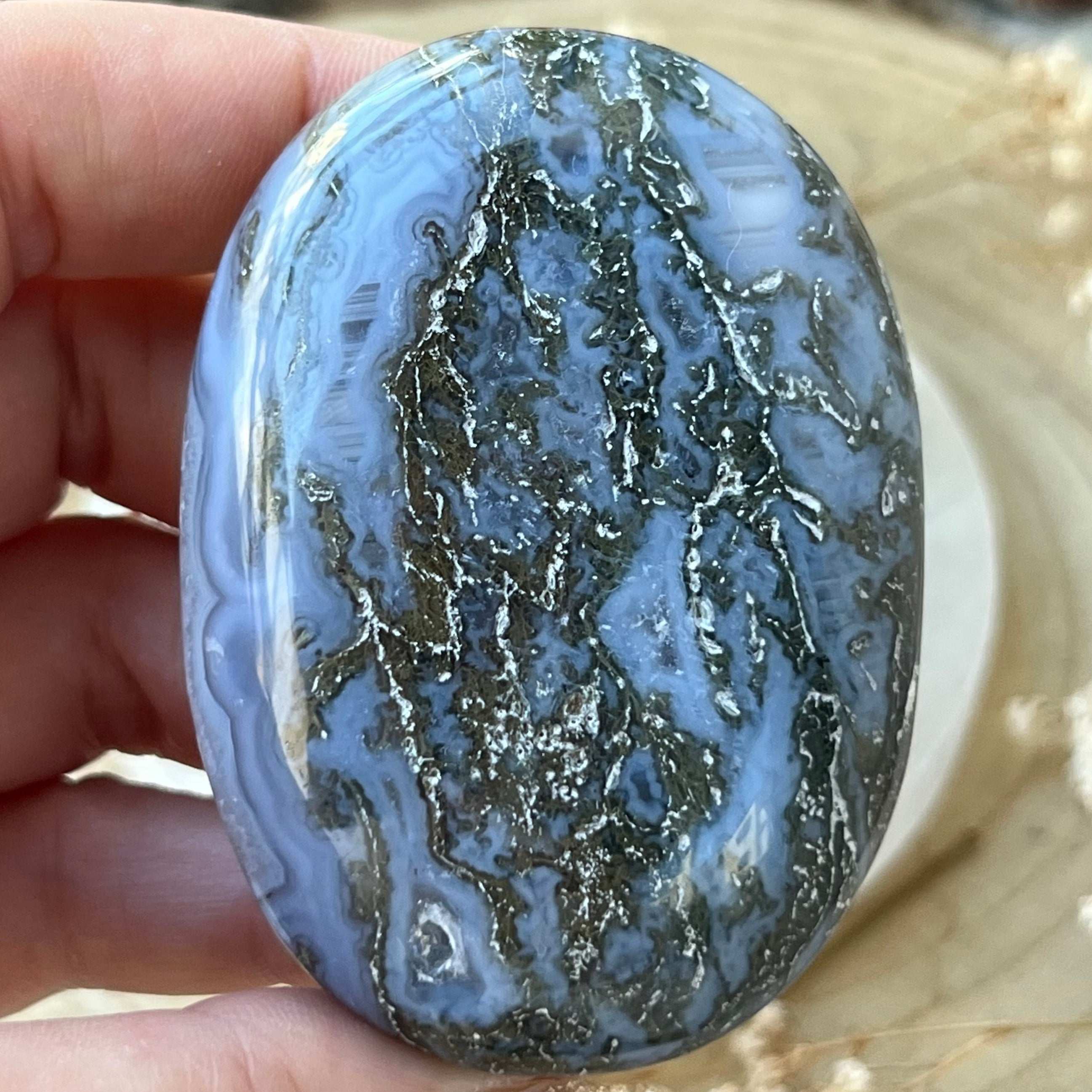 Moss Agate Palmstone 3- 6.7cm x 4.8cm Crystals