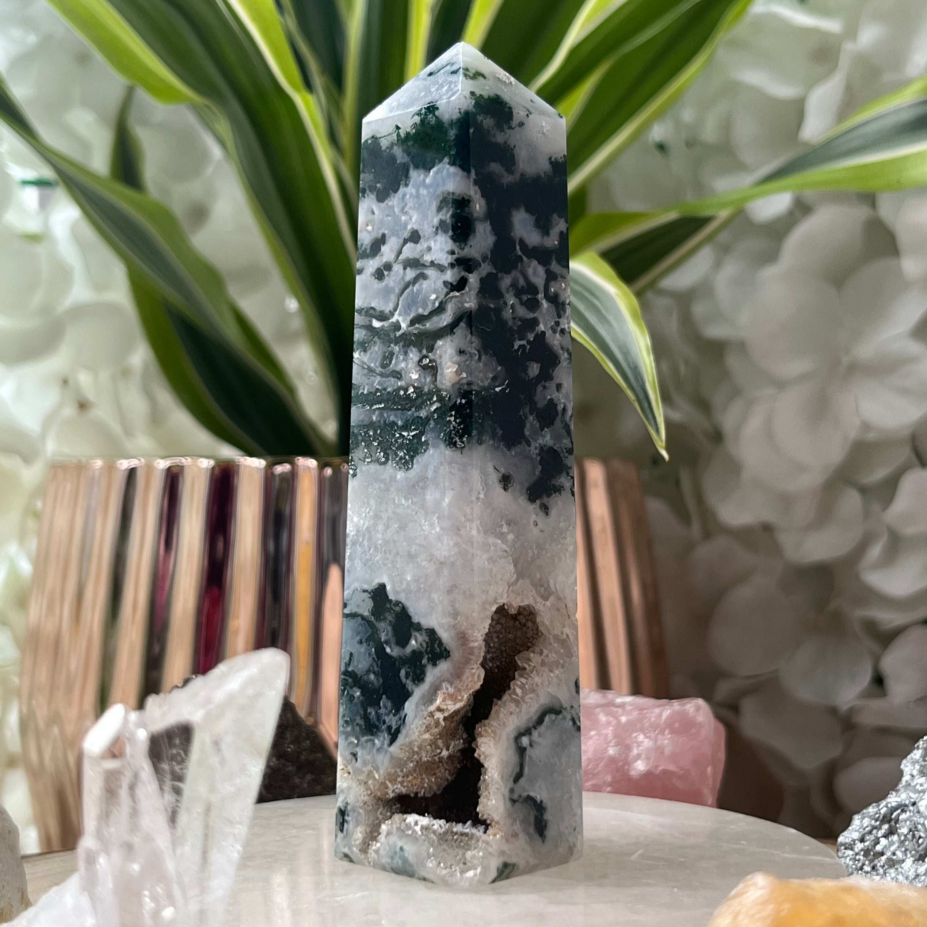 Moss Agate Obelisk- Optimism & Courage 4- 10.8cm Crystals