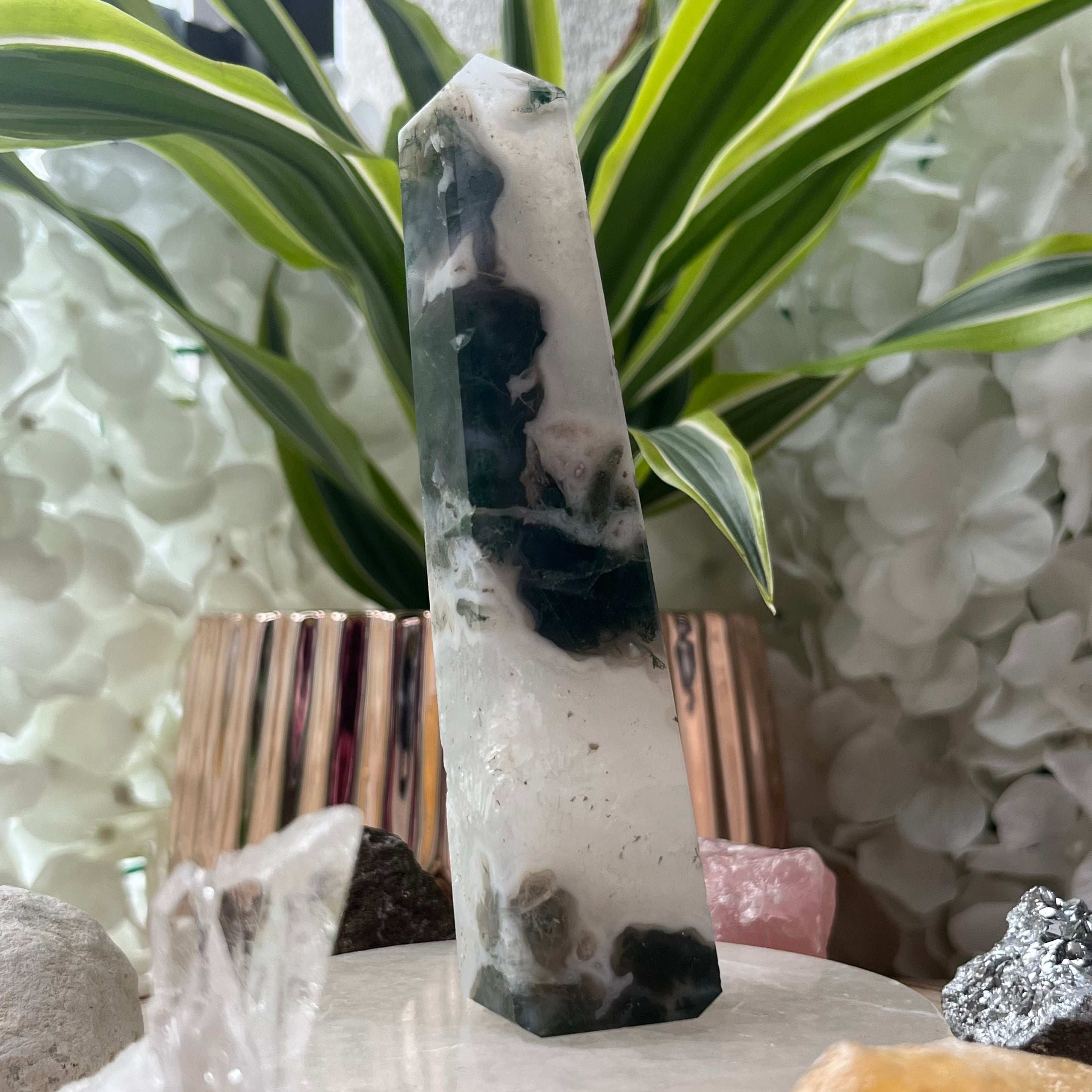 Moss Agate Obelisk- Optimism & Courage 6- 12.8cm Crystals