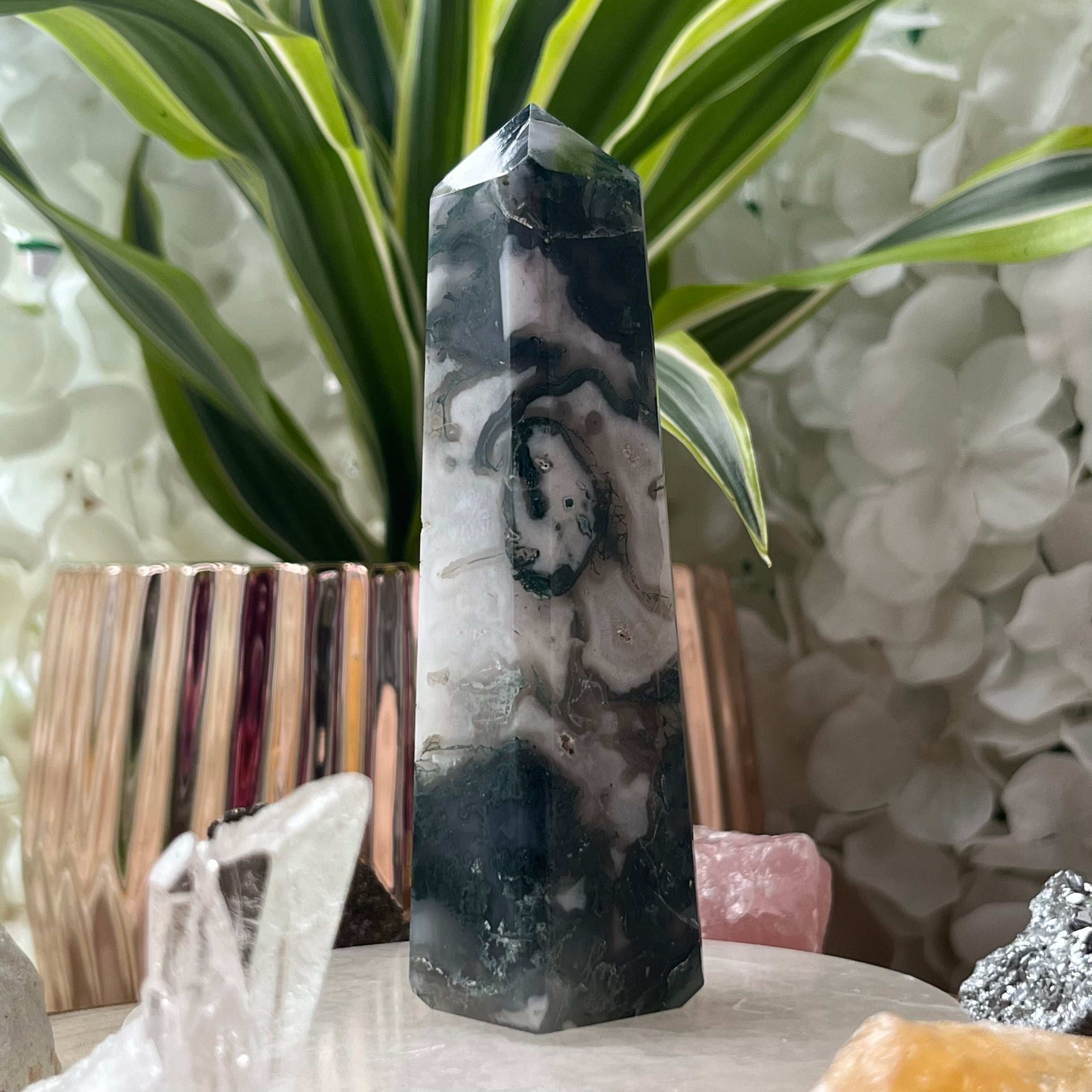 Moss Agate Obelisk- Optimism & Courage 5- 10.9cm Crystals
