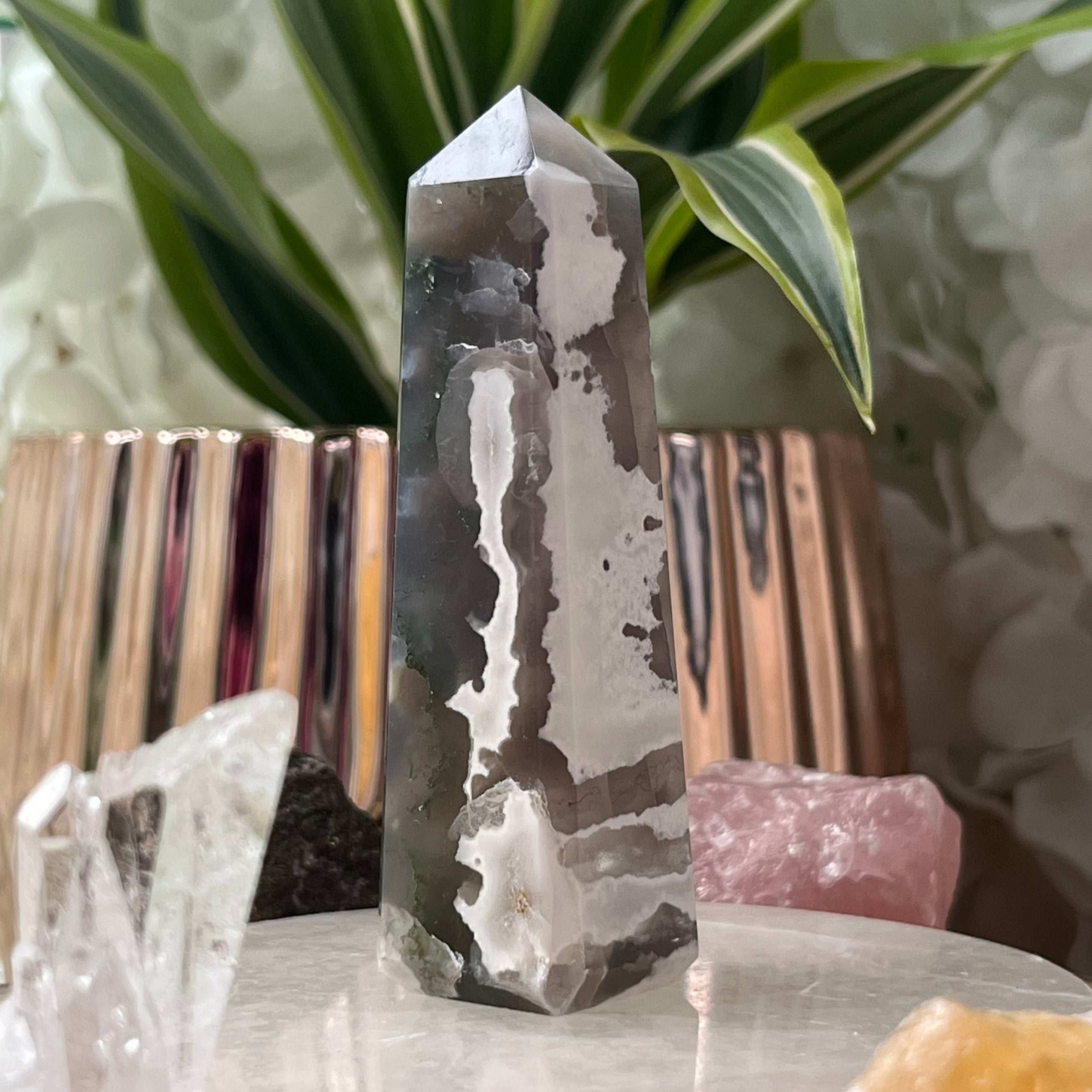 Moss Agate Obelisk- Optimism & Courage 3- 8.5cm Crystals