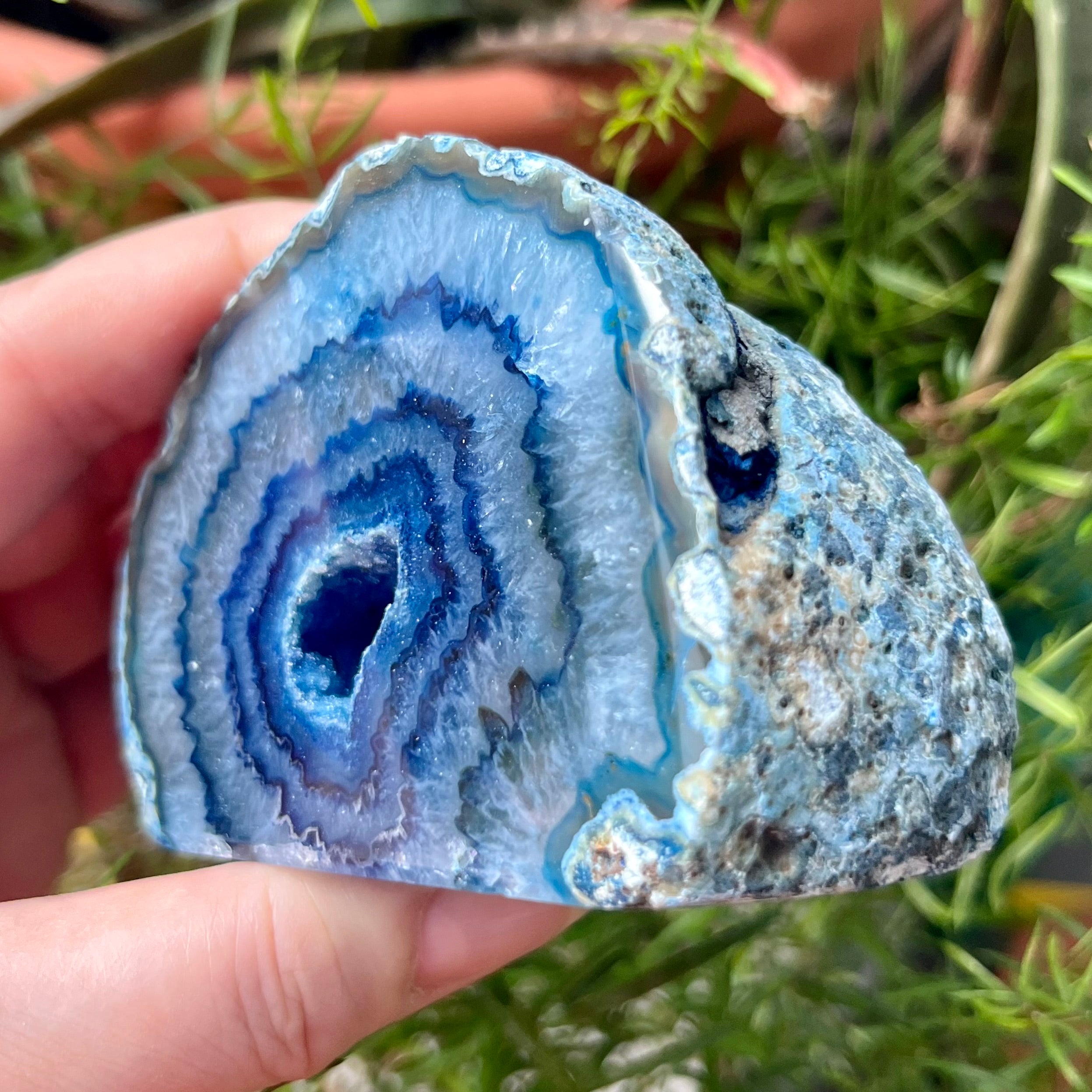 Blue Agate Cut Base Geode - Peace & Happiness