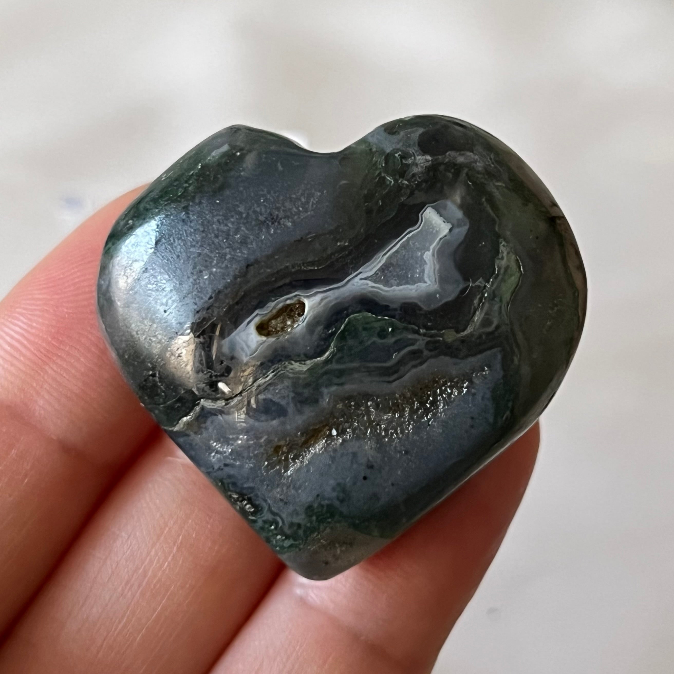 Moss Agate Puff Heart - Optimism & Courage Crystals
