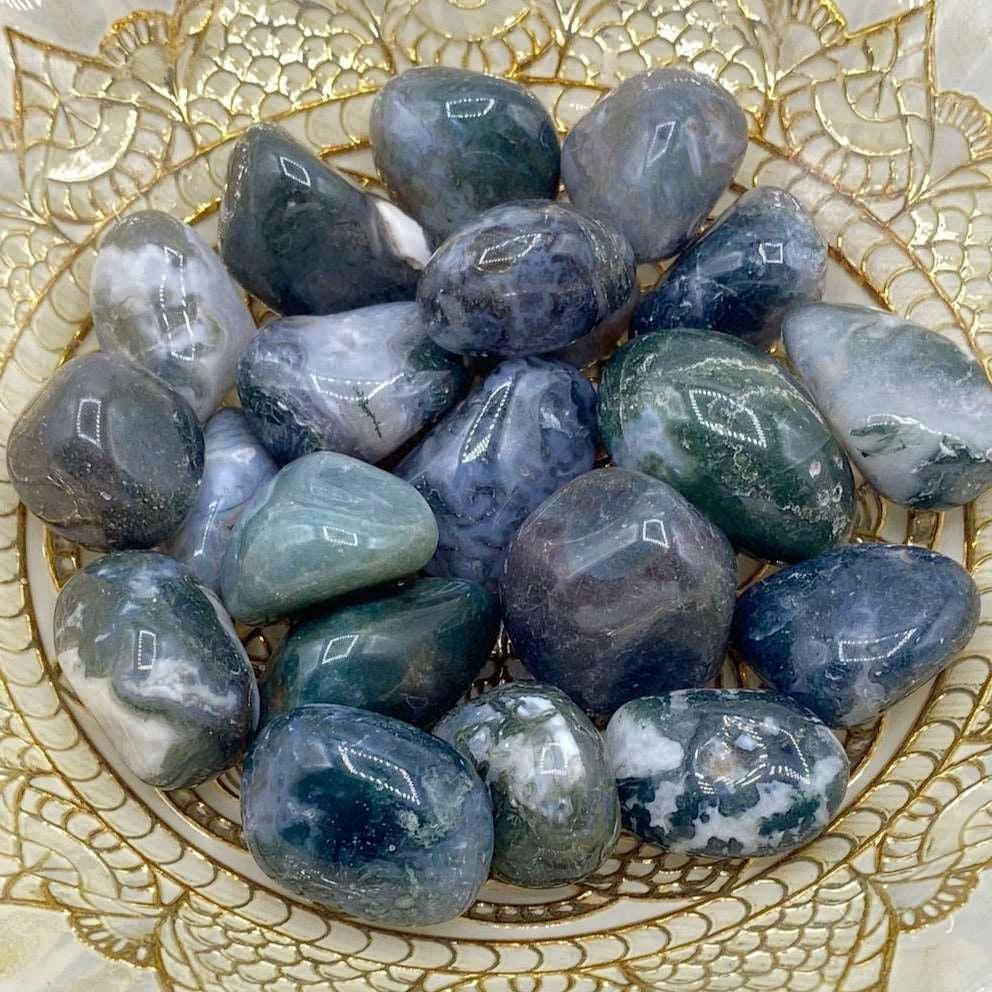 Moss Agate Tumblestones - Optimism & Courage Crystals