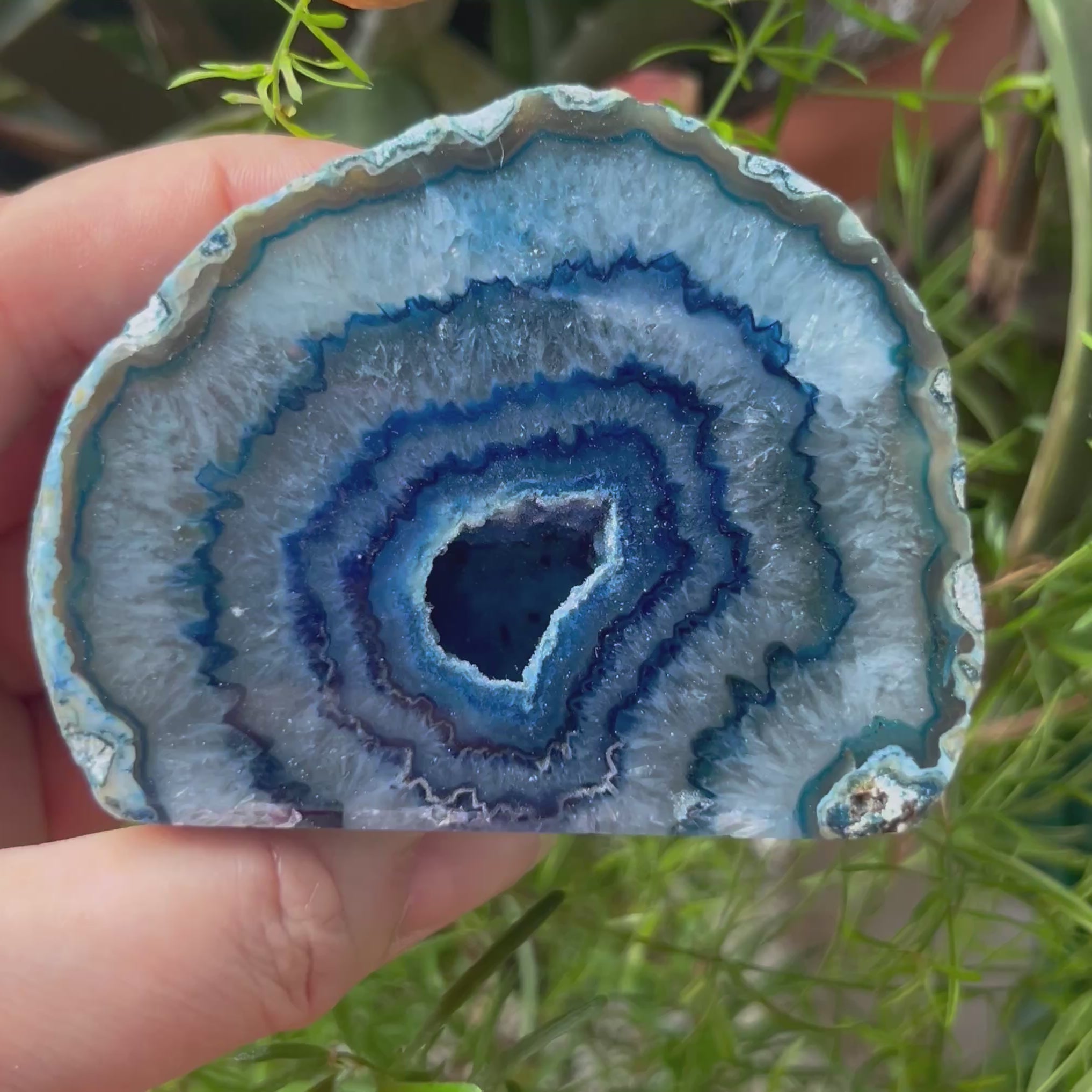 Blue Agate Cut Base Geode - Peace & Happiness