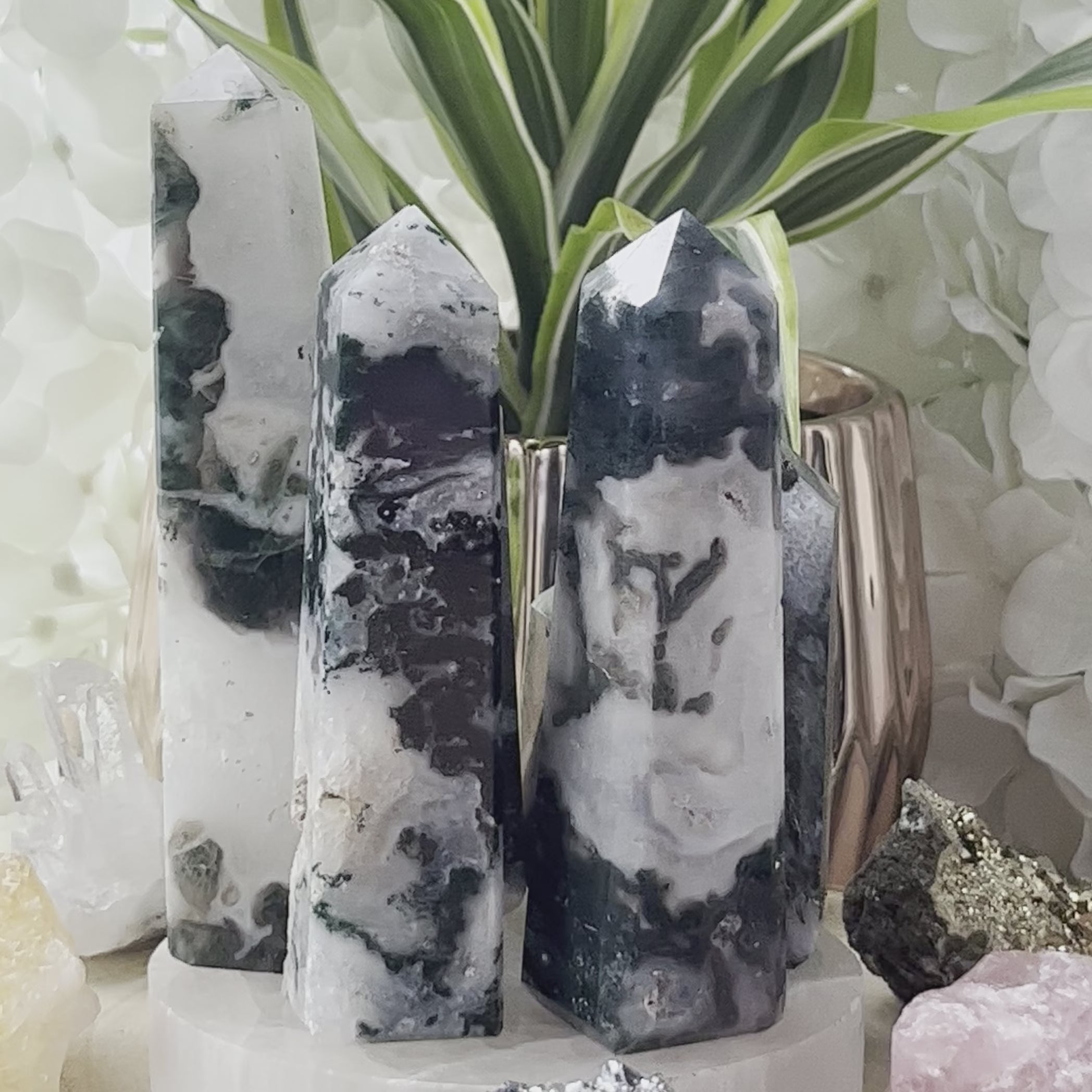 Moss Agate Obelisk- Optimism & Courage