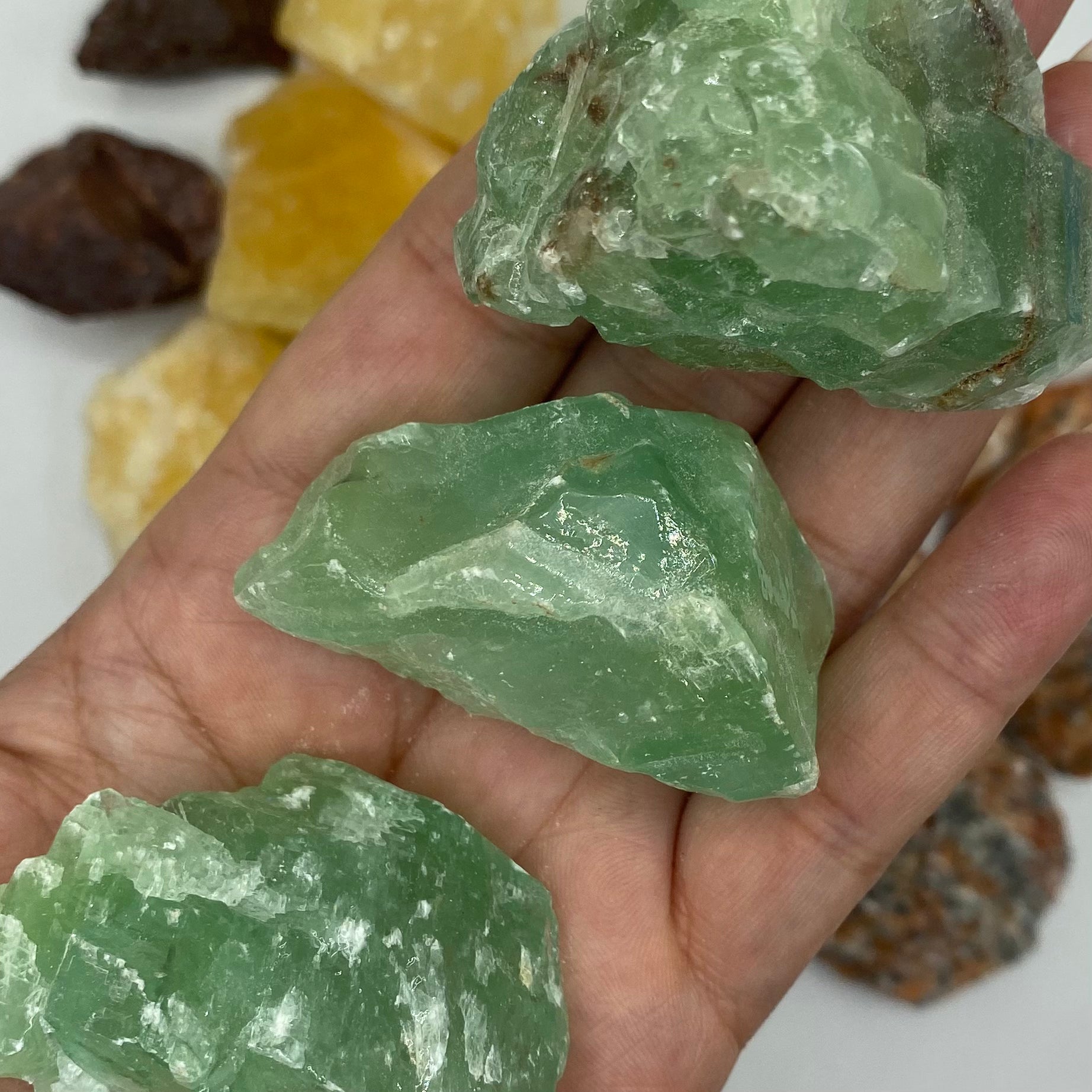 Rough Calcite Chunk Green Calcite Crystals