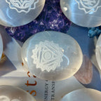 Selenite Etched Chakra Palmstones - Cleansing & Purification Crystals