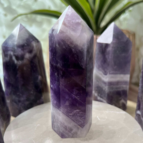 Chevron (Dream/Banded) Amethyst Tower - Spiritual Wisdom & Comfort 3- 8.2cm Crystals
