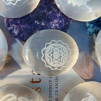 Selenite Etched Chakra Palmstones - Cleansing & Purification Crystals