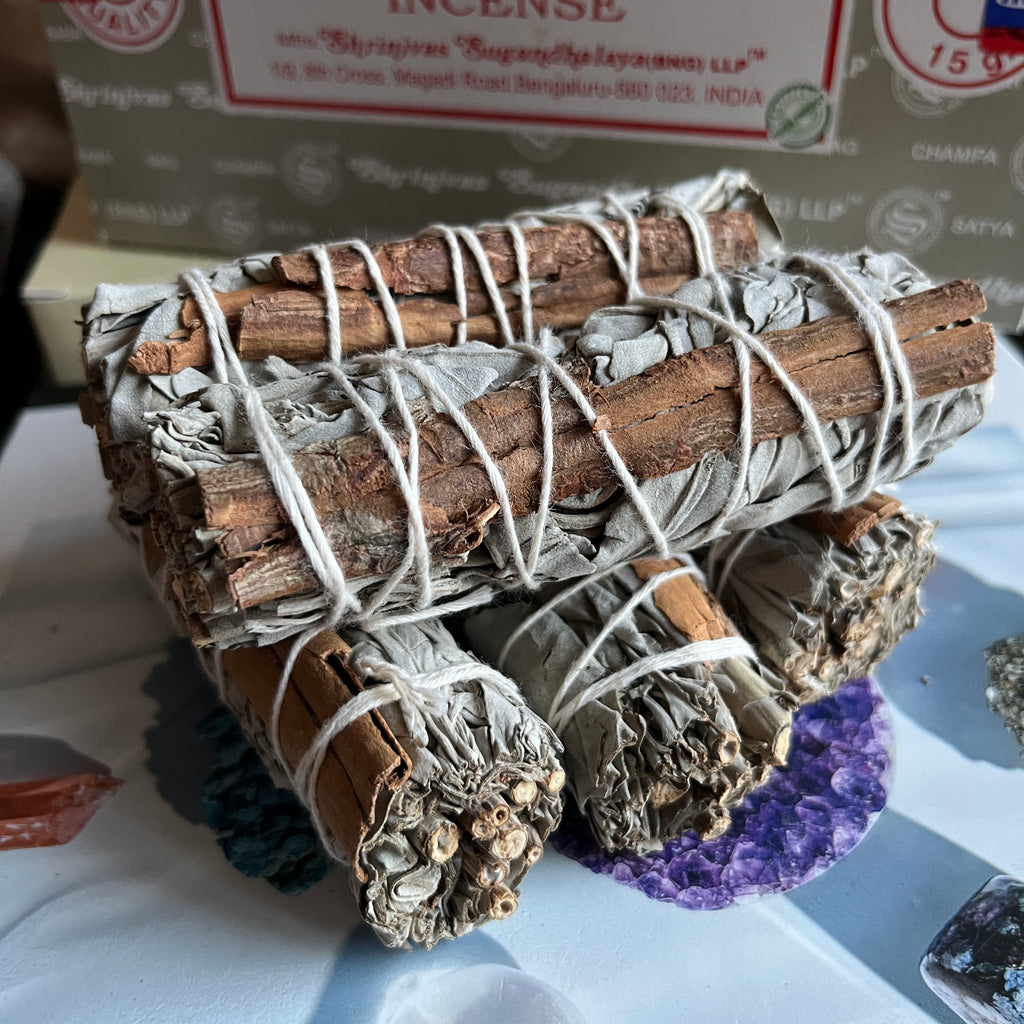 Bundled sage sticks with cinnamon