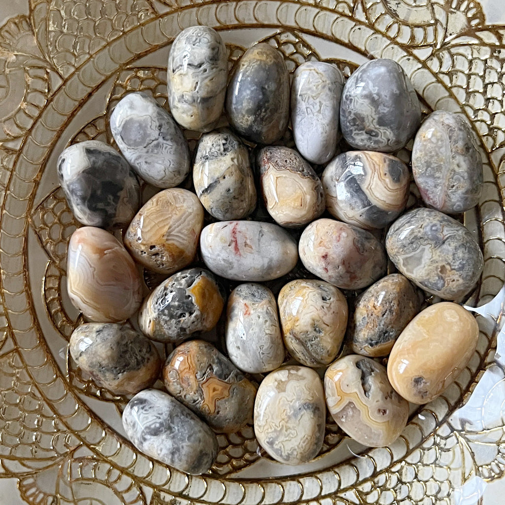 Yellow Crazy Lace Agate Tumblestones - Stone of Laughter & Mental Clarity