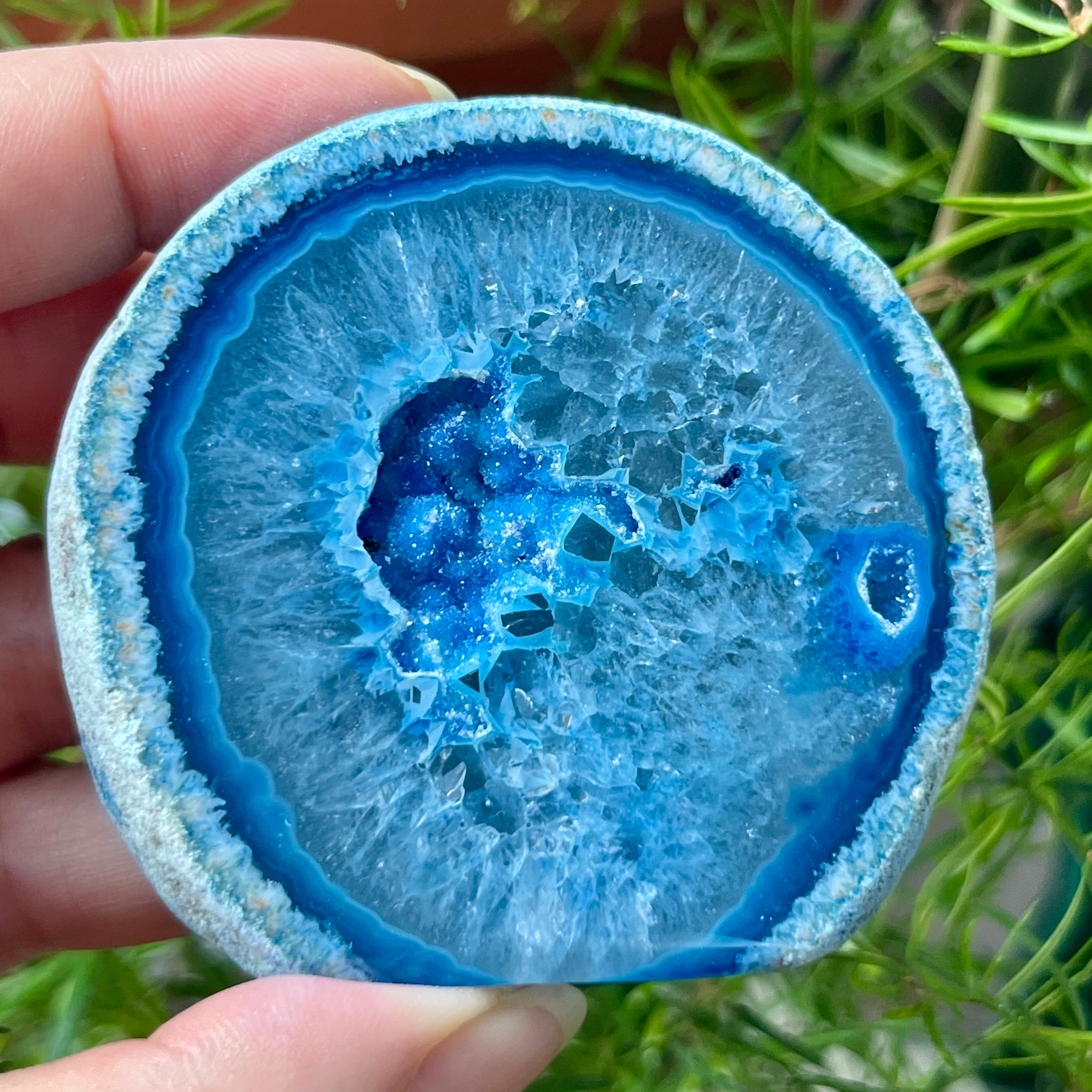 Blue Agate Cut Base Geode - Peace & Happiness