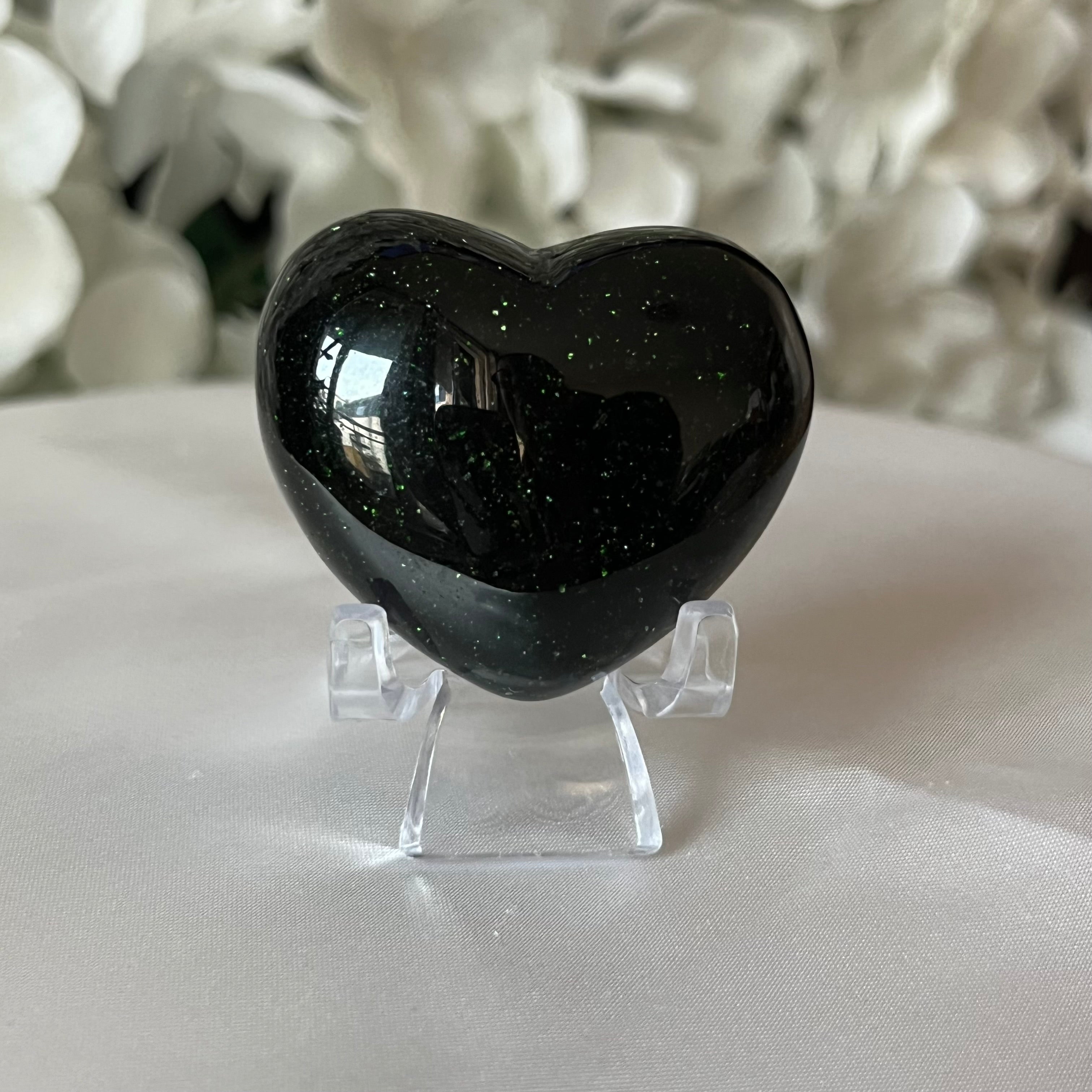 Green Goldstone Heart Crystals