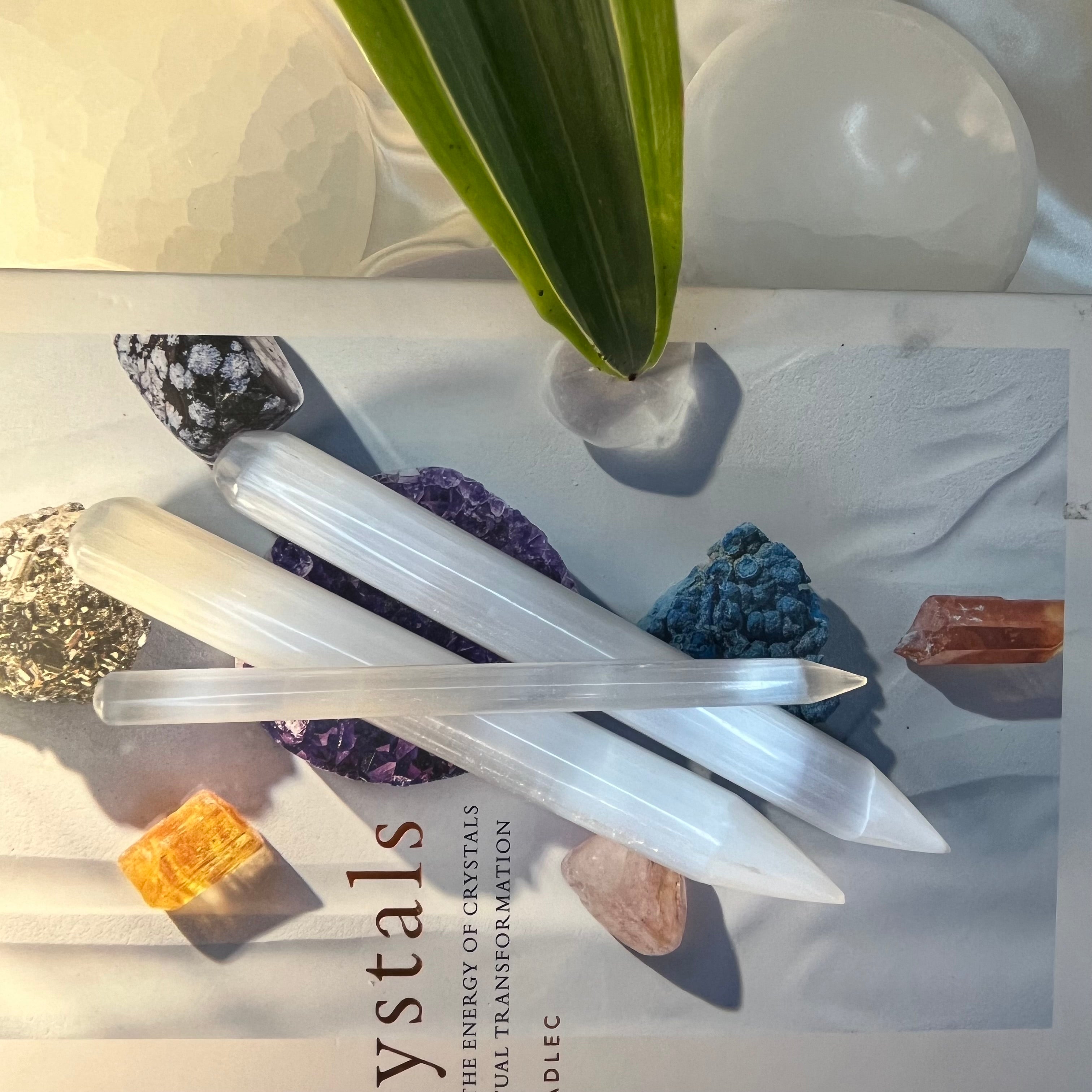 Selenite Round Point Wand - Cleansing & Purification Crystals