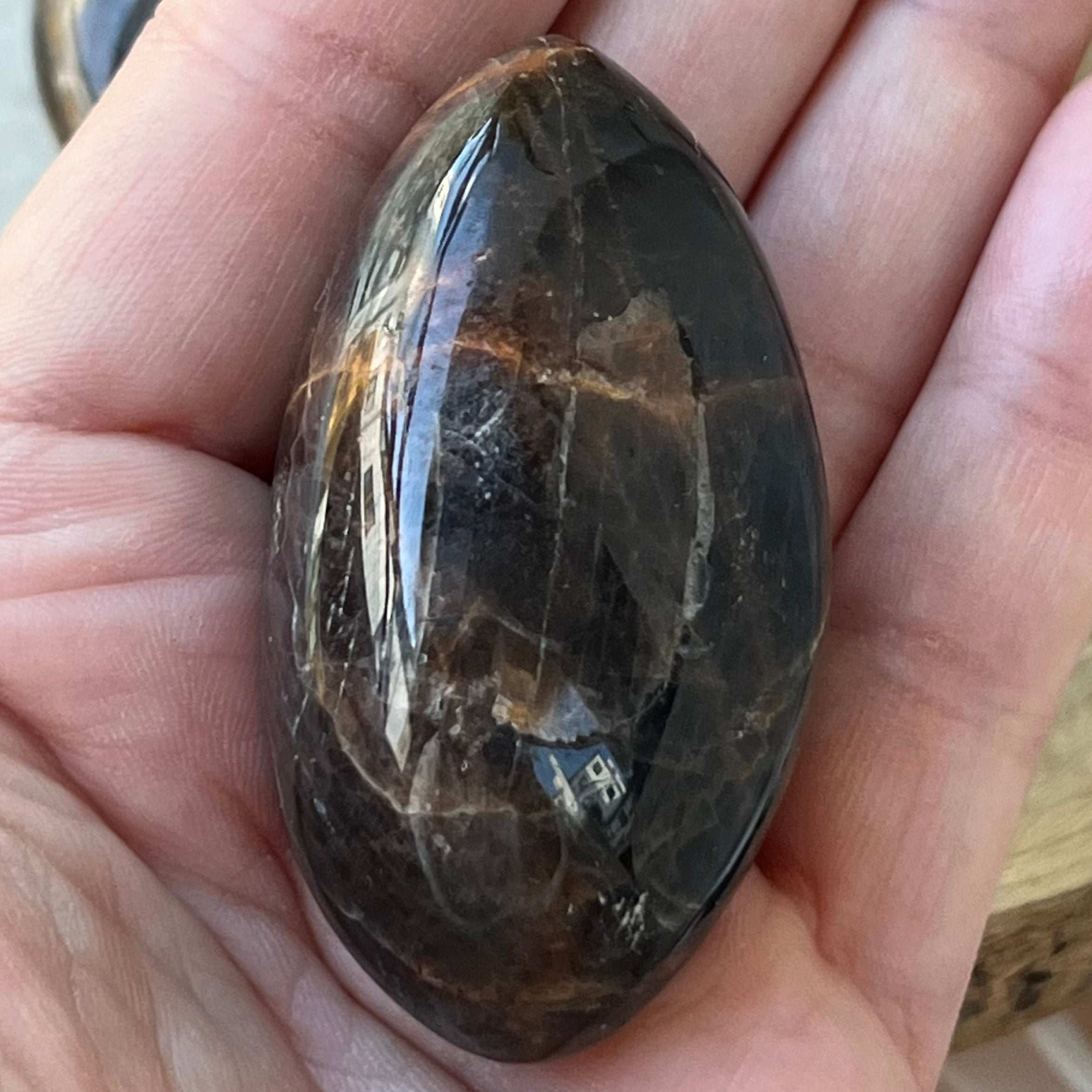 Black Moonstone Palmstone - New Beginnings & Protection Crystals