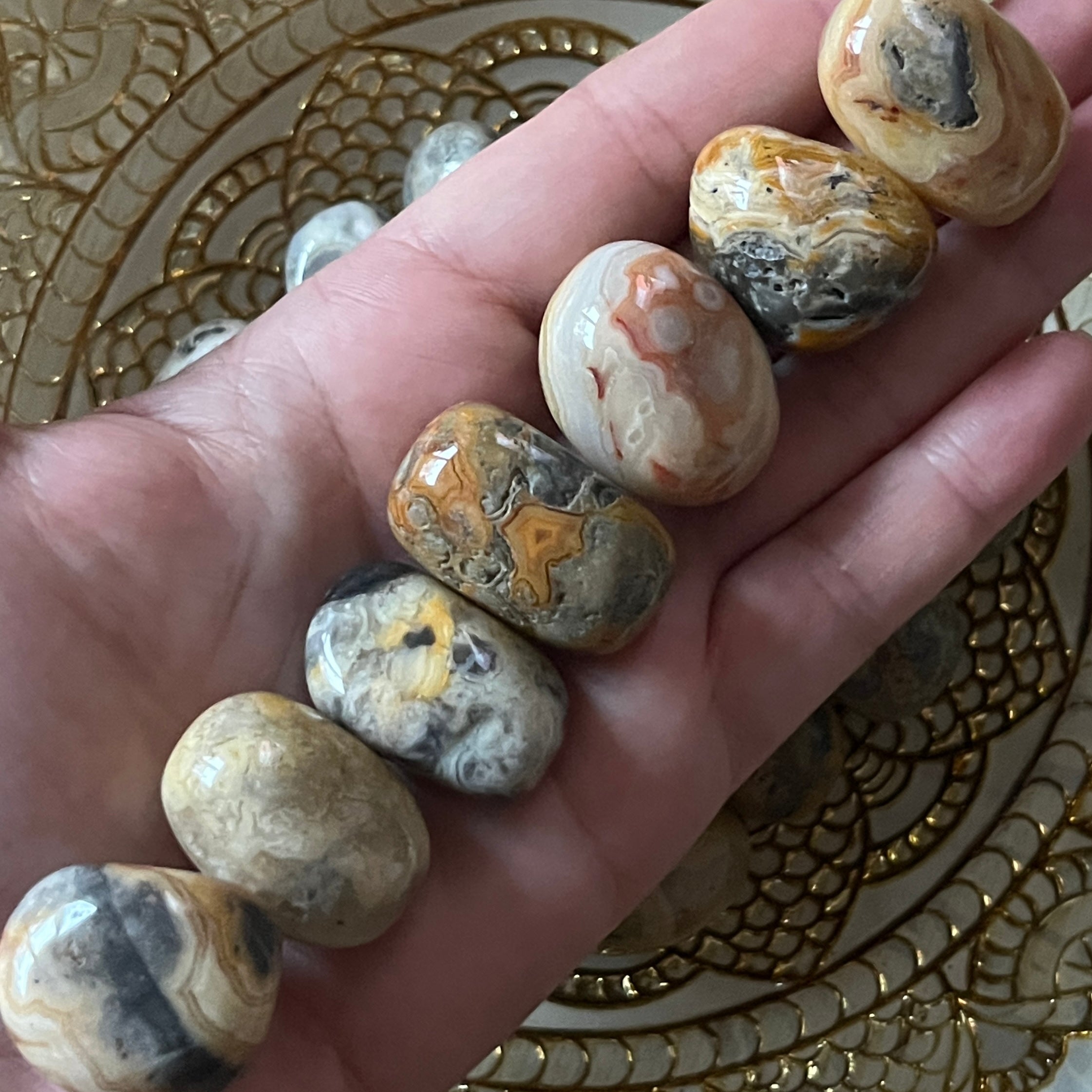 Yellow Crazy Lace Agate Tumblestones - Stone of Laughter & Mental Clarity