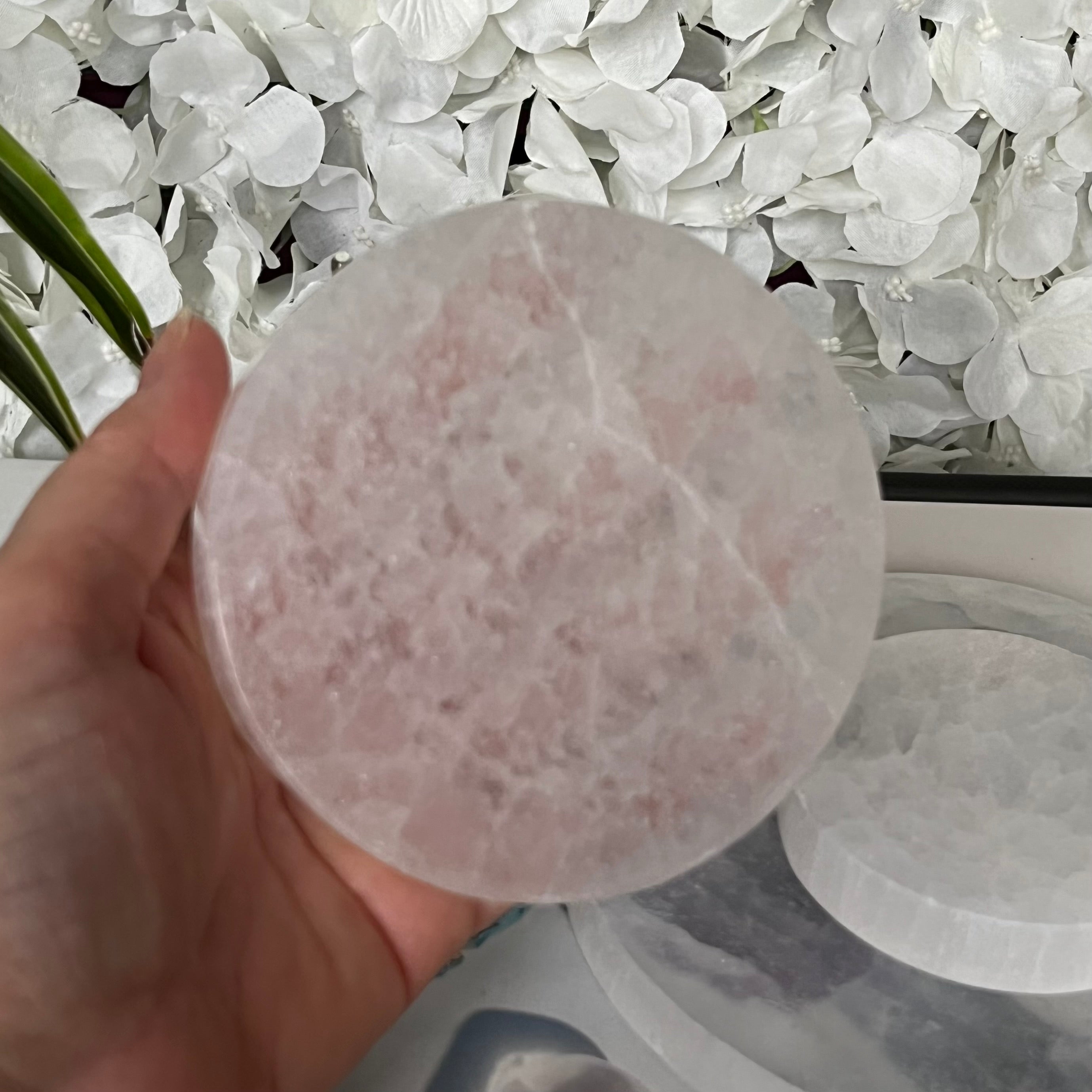 Selenite Round Charging Plate/ Disc - Cleansing & Purification Polished - 10cm x 1.9cm Crystals