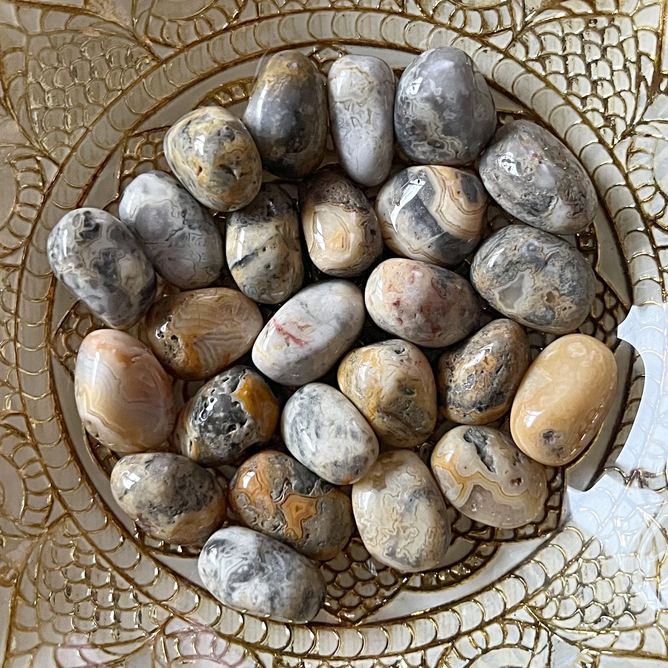 Yellow Crazy Lace Agate Tumblestones - Stone of Laughter & Mental Clarity
