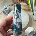 Moss Agate Obelisk- Optimism & Courage Crystals