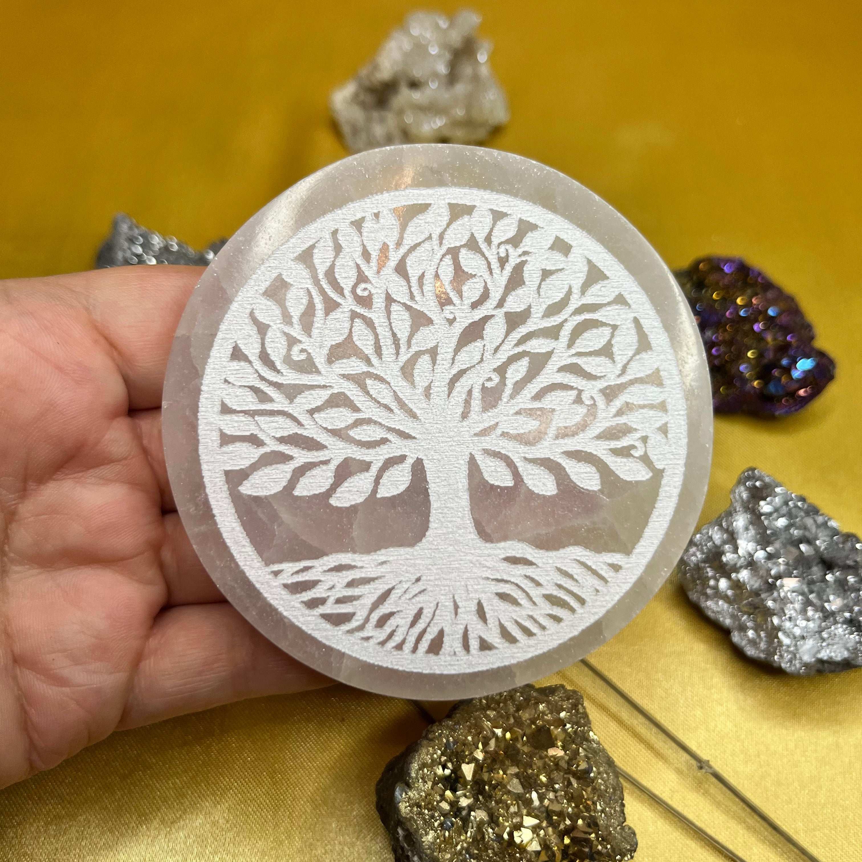 Selenite Tree of Life Charging Plate - Cleansing & Purification Crystals