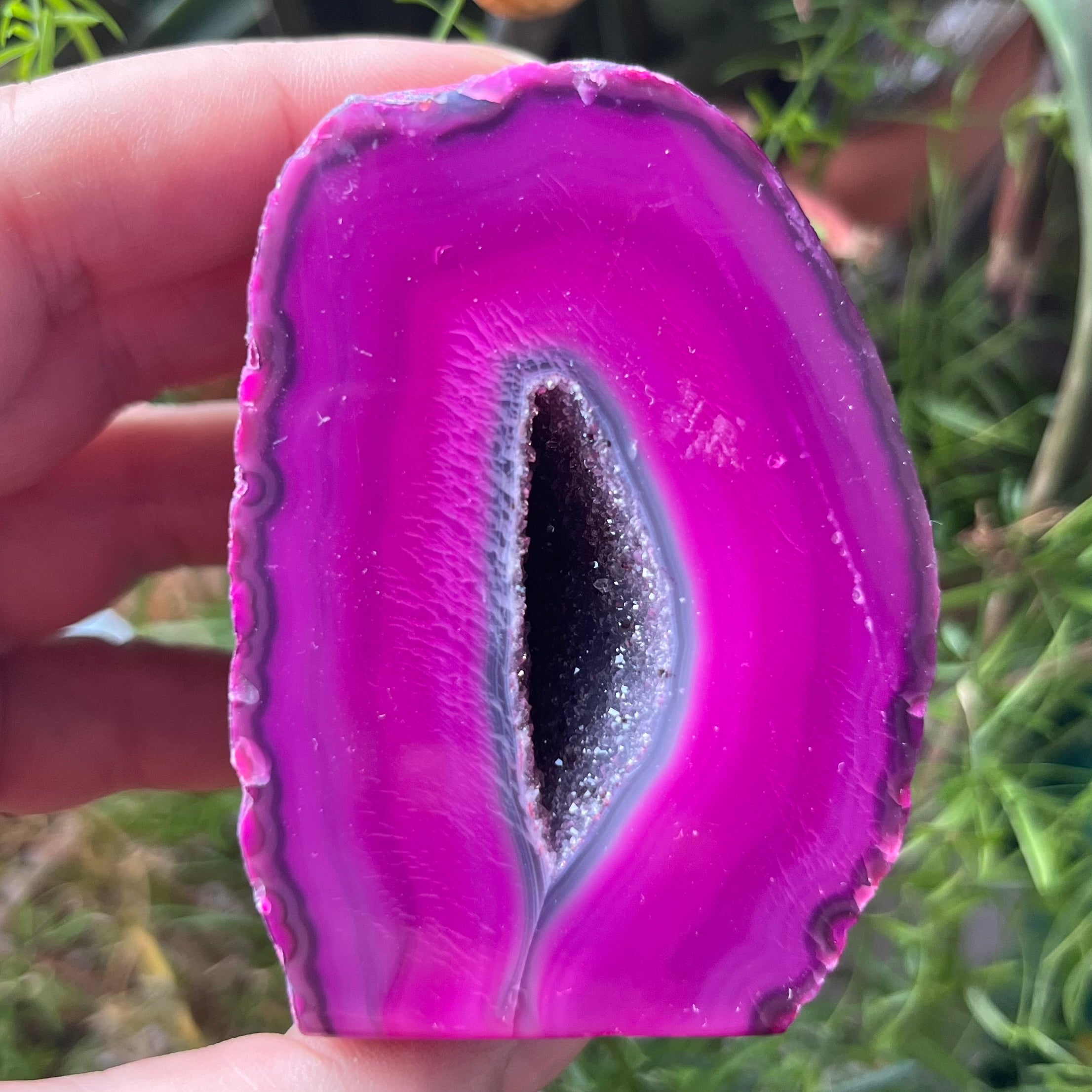 Pink Agate Cut Base Geode - Emotional Balance & Love