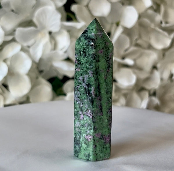 Rubycrosite (Ruby in Zoisite) Polished Point - Energising Harmony Crystals