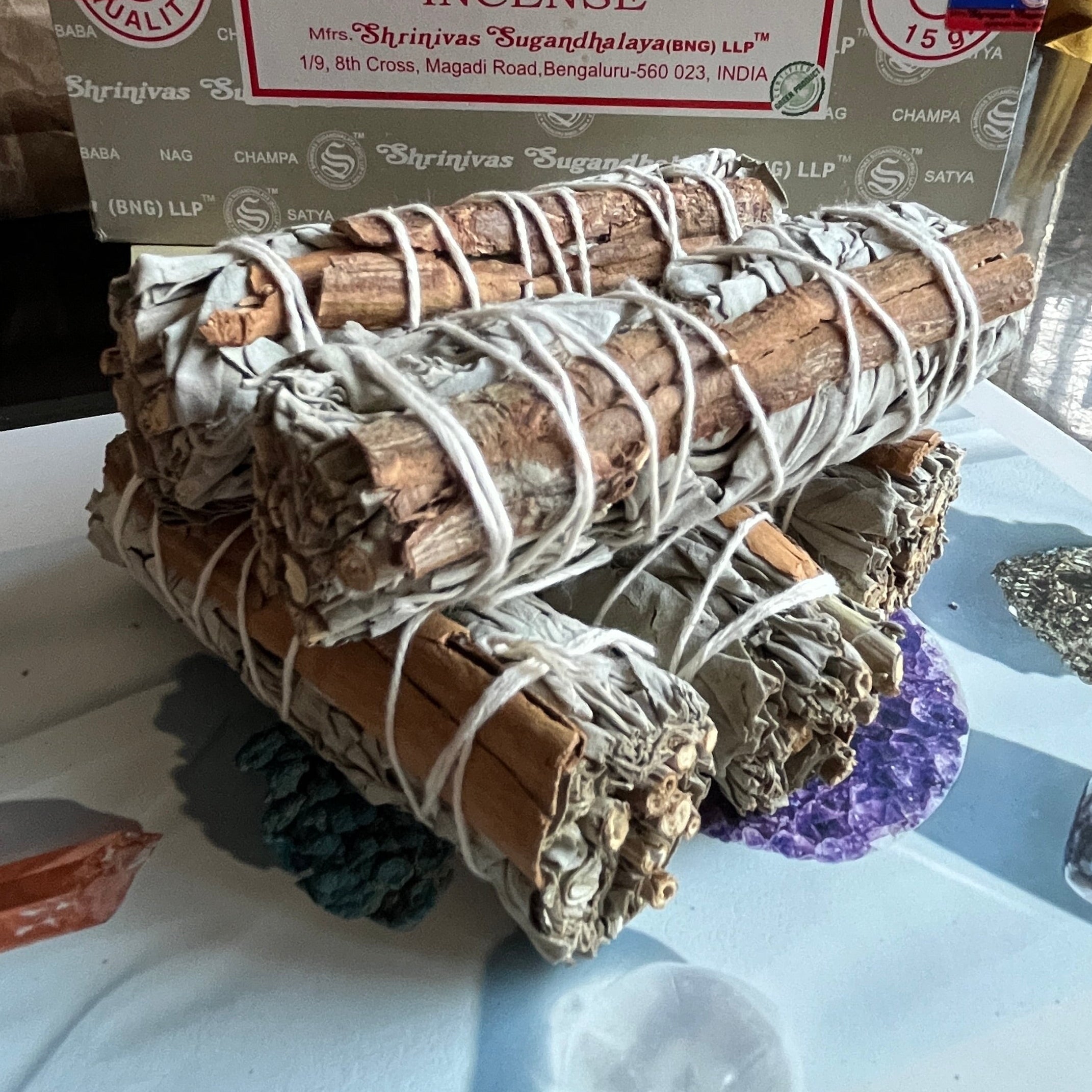 Bundled sage sticks with cinnamon