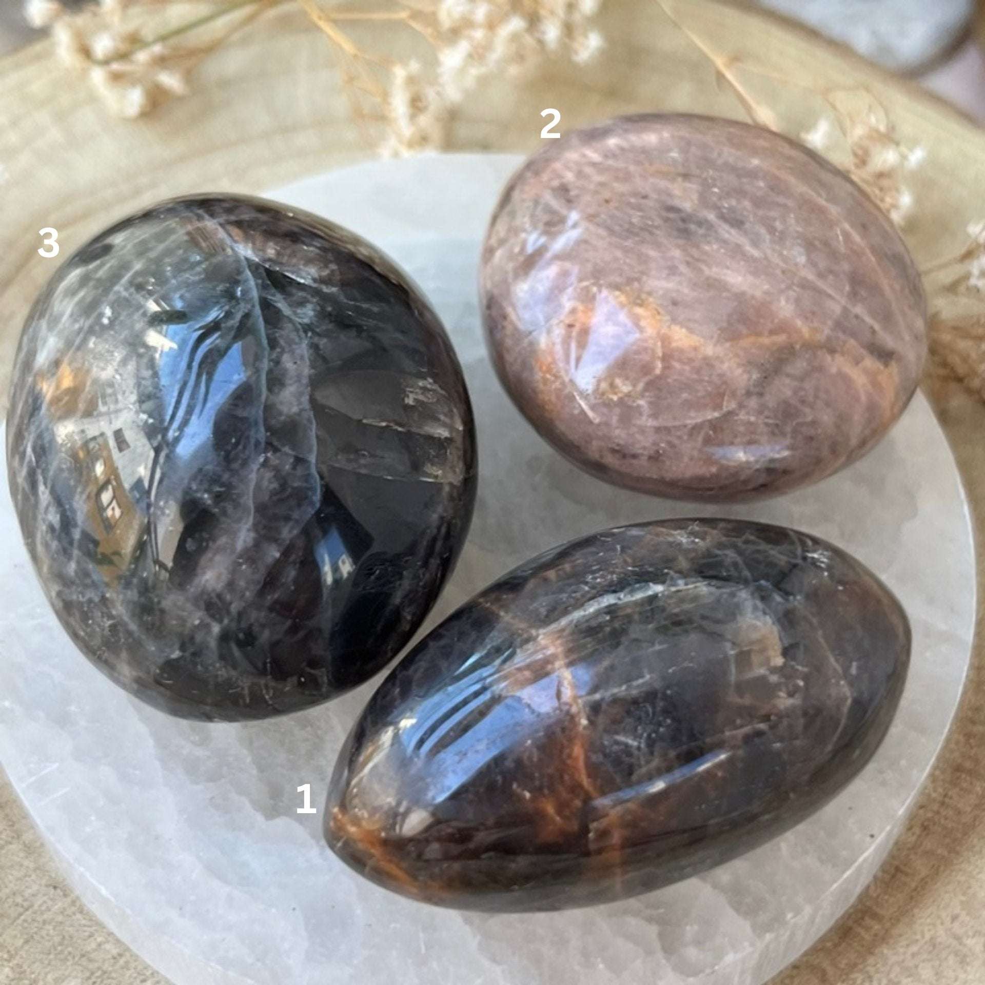 Black Moonstone Palmstone - New Beginnings & Protection Crystals