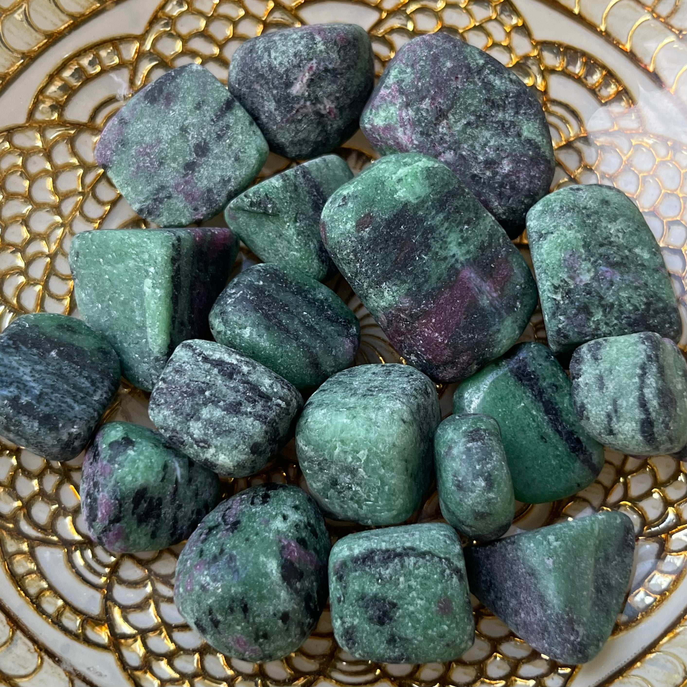 Rubycrosite (Ruby in Zoisite) Tumblestones (UNPOLISHED) - Energising Harmony Crystals