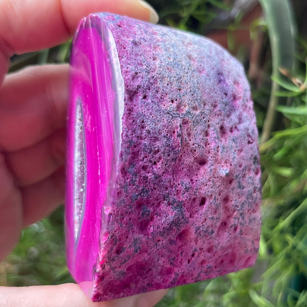 Pink Agate Cut Base Geode - Emotional Balance & Love
