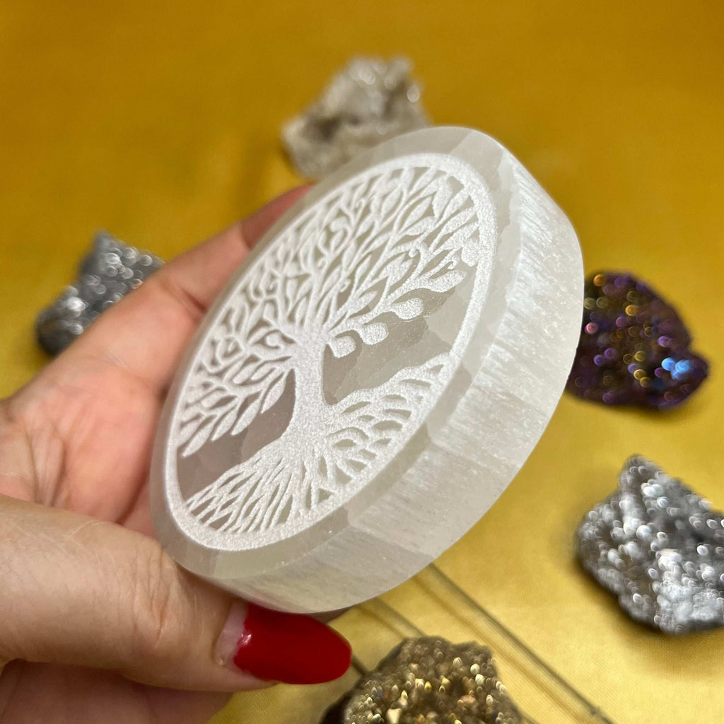 Selenite Tree of Life Charging Plate - Cleansing & Purification Crystals