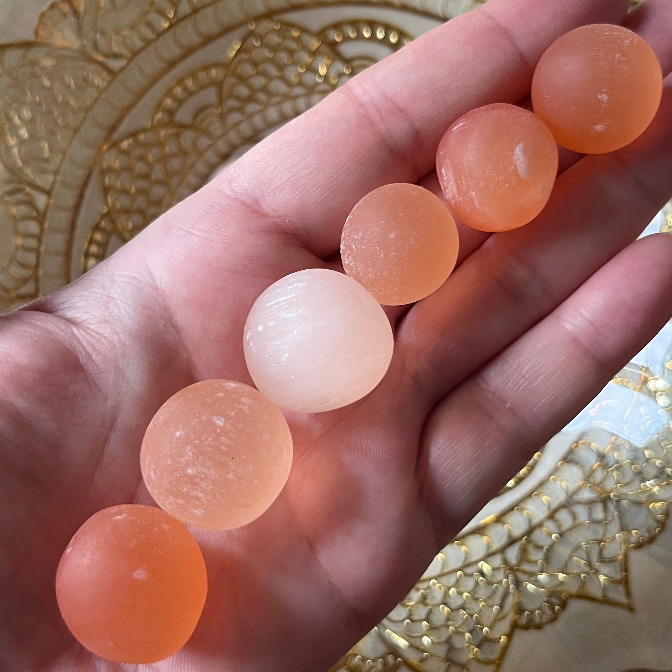 Orange Selenite (Satin Spar) Round Tumblestones - Joy & Creativity