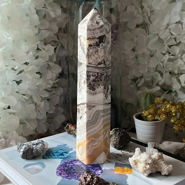 Dendritic Yellow Calcite Tower Point - Accomplishments & Purpose Crystals