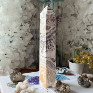 Dendritic Yellow Calcite Tower Point - Accomplishments & Purpose 22.5cm x 4cm Crystals