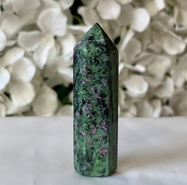 Rubycrosite (Ruby in Zoisite) Polished Point - Energising Harmony Crystals