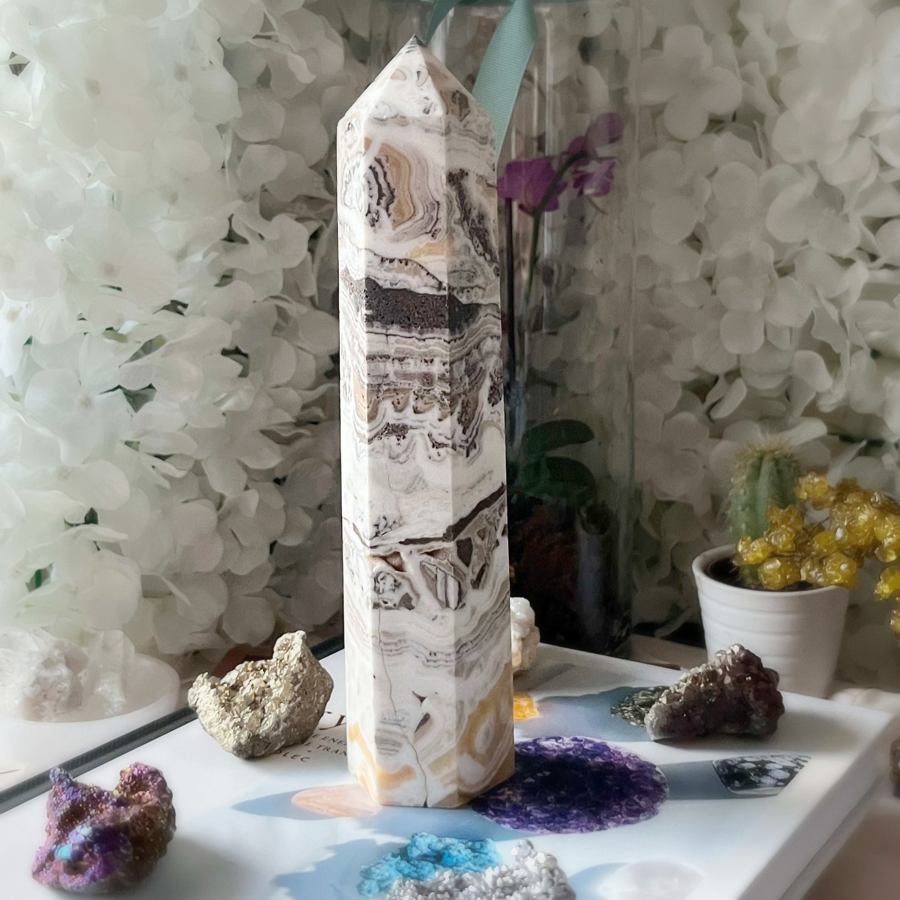 Dendritic Yellow Calcite Tower Point - Accomplishments & Purpose Crystals