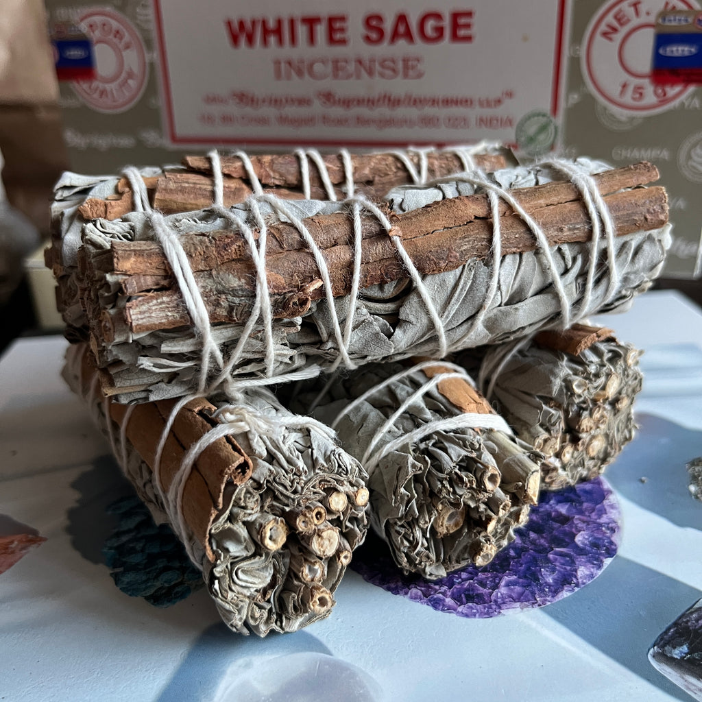 Bundled sage sticks with cinnamon