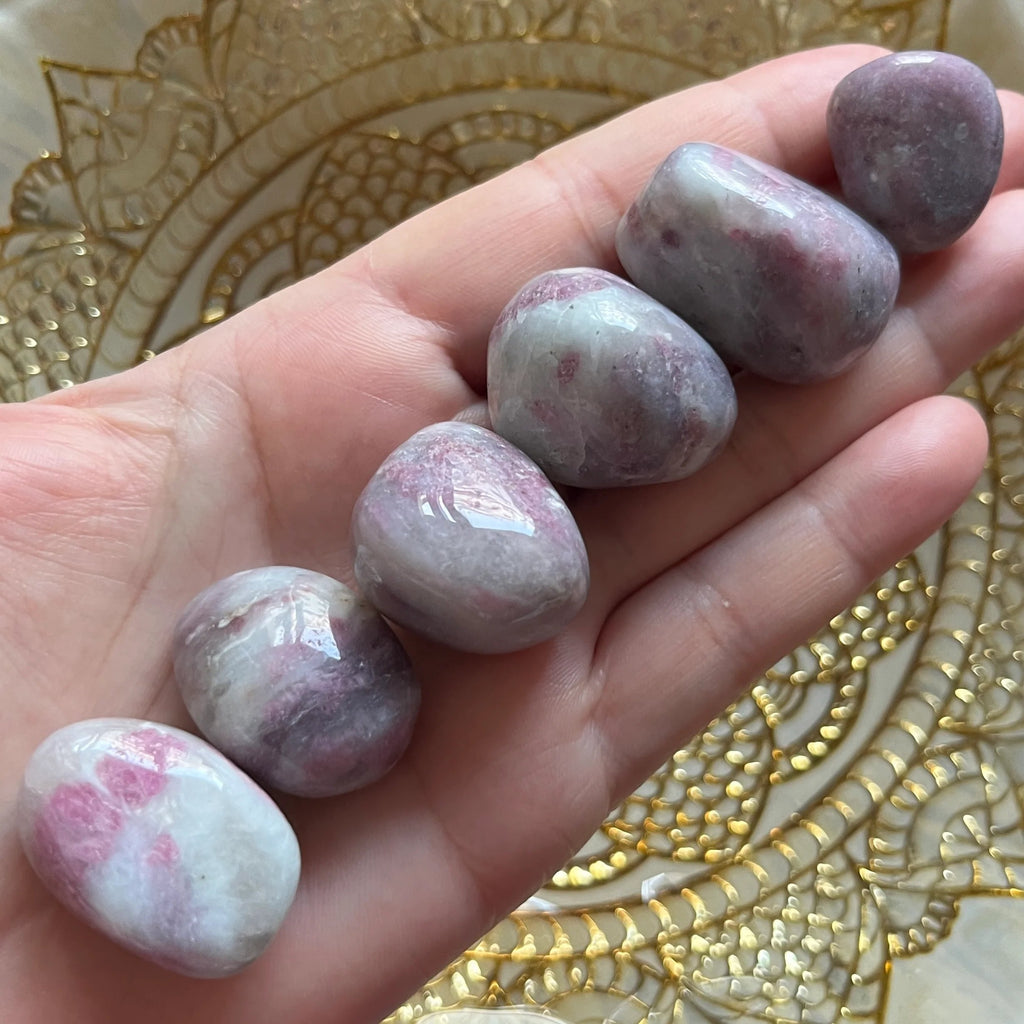 Pink Tourmaline in Quartz (Rubellite) Tumblestone - Emotional Healing & Self-Esteem