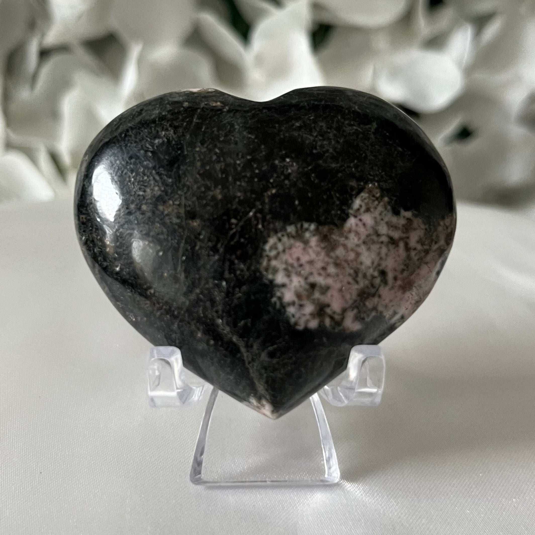 Black Jade & Pink Thulite Heart Crystals