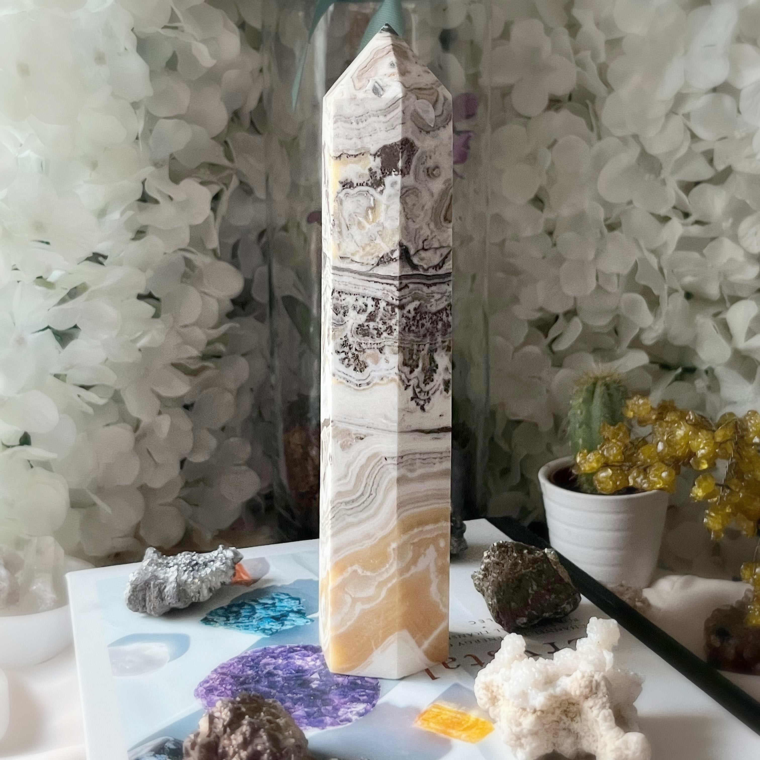 Dendritic Yellow Calcite Tower Point - Accomplishments & Purpose Crystals