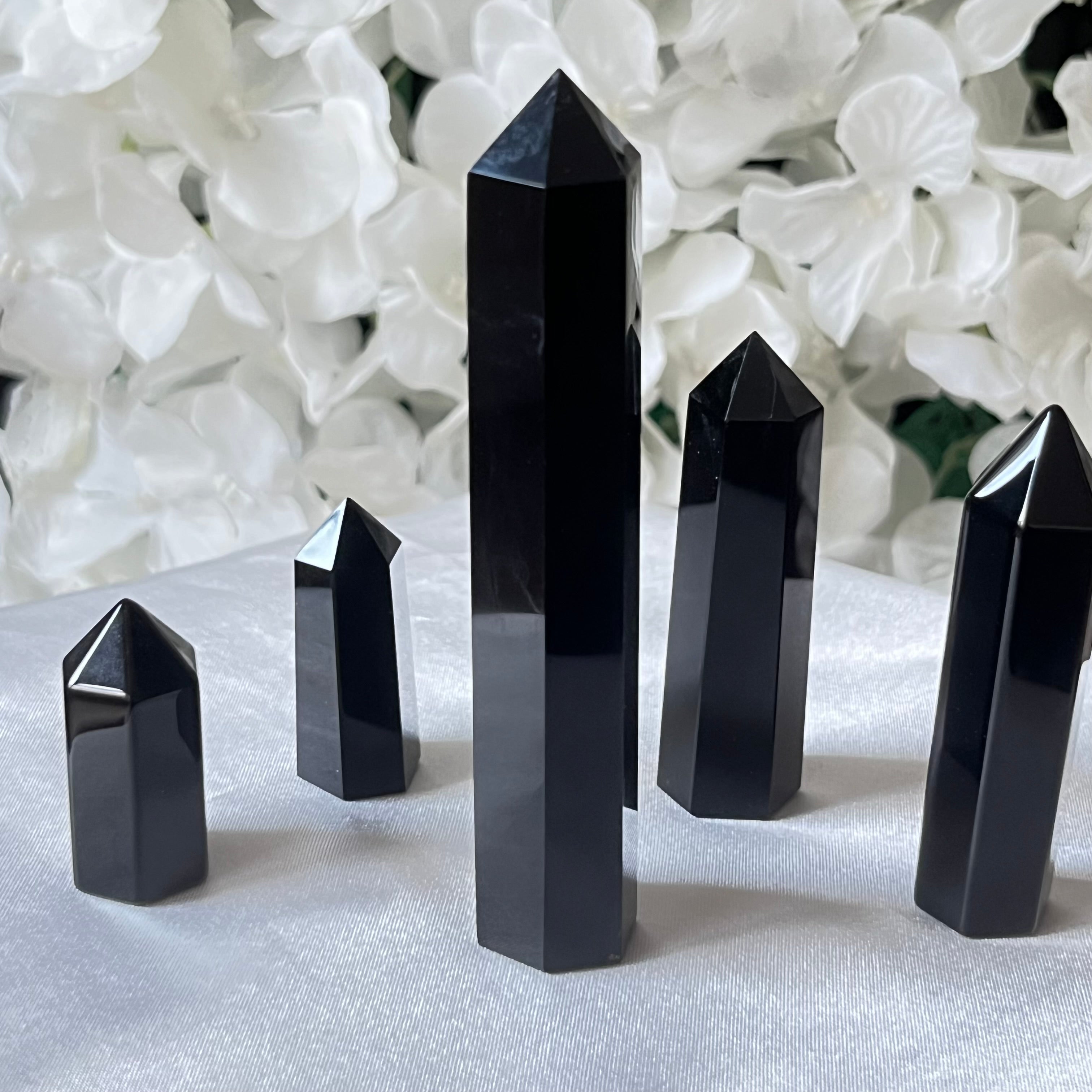 Black Obsidian Polished Point - Protection & Awareness 5- 10cm x 1.9cm Crystals