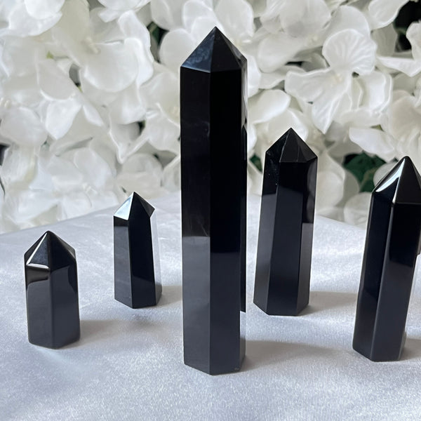 Black Obsidian Polished Point - Protection & Awareness 5- 10cm x 1.9cm Crystals
