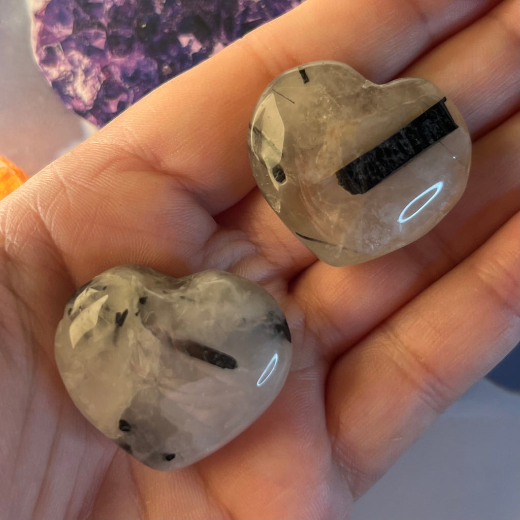 Tourmalinated Quartz Puff Heart - Union & Happiness Crystals