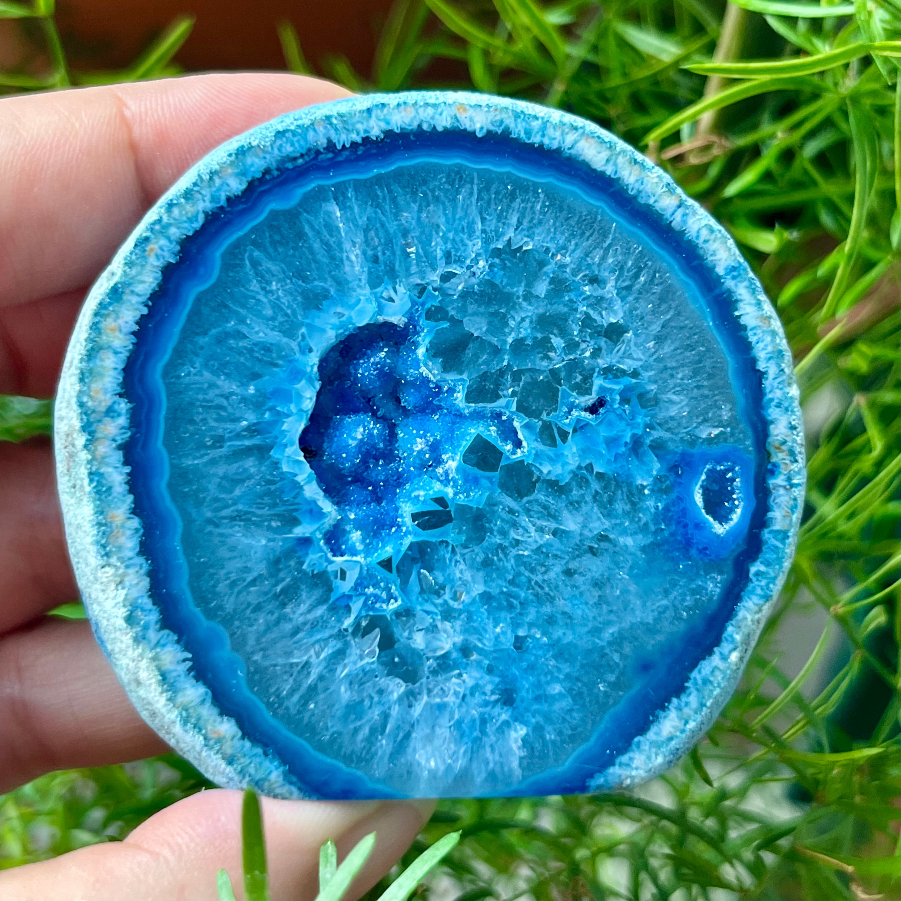 Blue Agate Cut Base Geode - Peace & Happiness