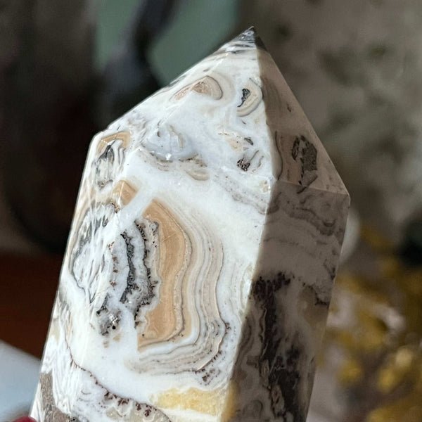 Dendritic Yellow Calcite Tower Point - Accomplishments & Purpose Crystals