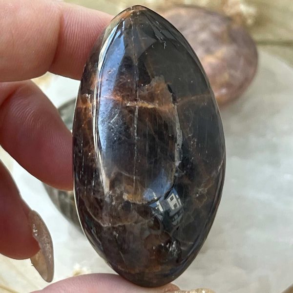 Black Moonstone Palmstone - New Beginnings & Protection