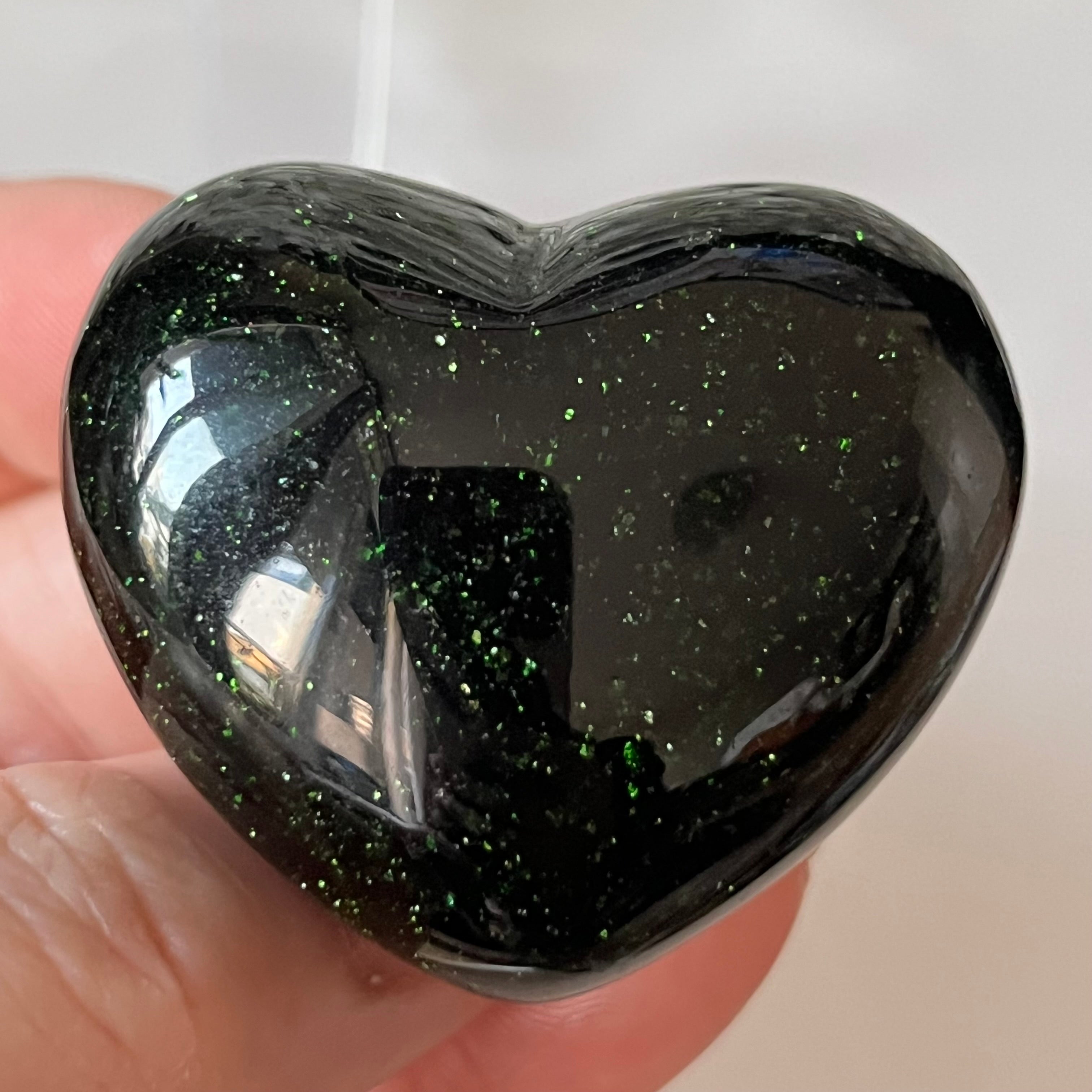 Green Goldstone Heart Crystals